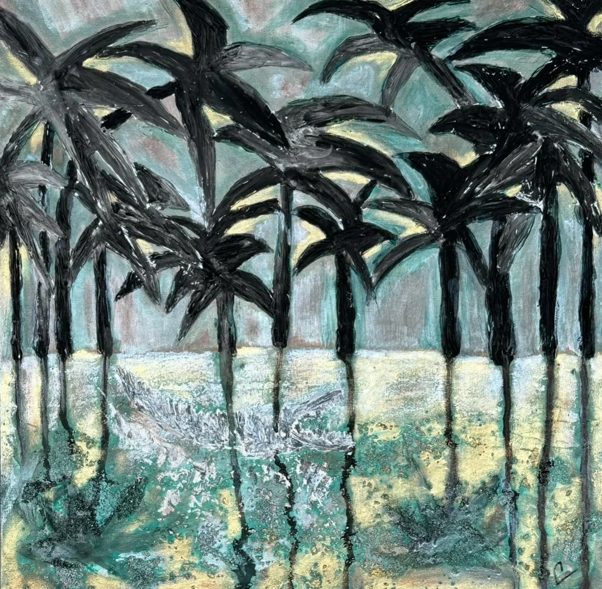 Florida Sunsets, 2024. Mixed media on canvas, 50 x 50cm.