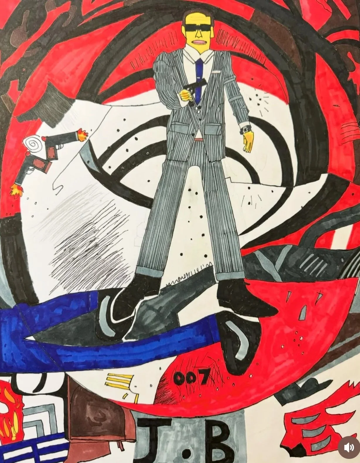 (Weaponized Identify) 30 x 40 cm| Graphic markers on A3 sketchbook paper  | portrait