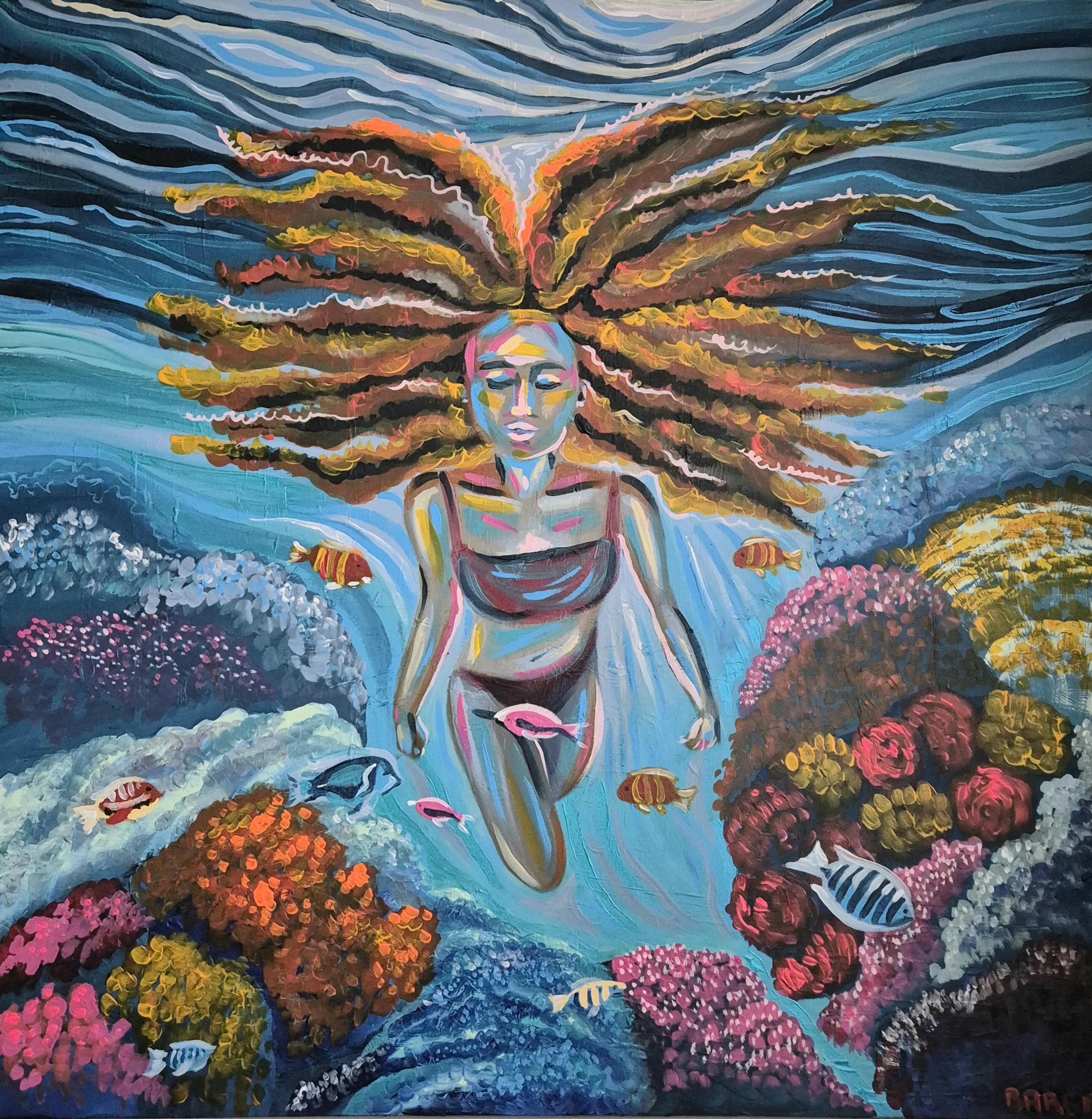 Immersed, acrylic on canvas, 2024, 90 x 90 cm