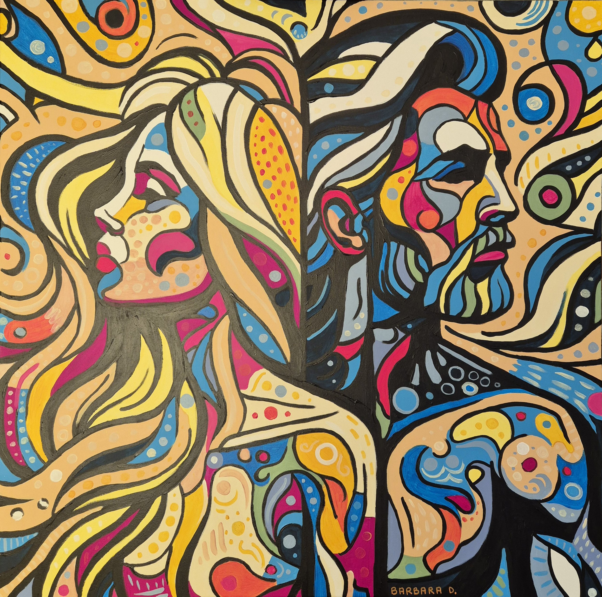 He and She, acrylic on canvas, 2025, 100 x 100 cm