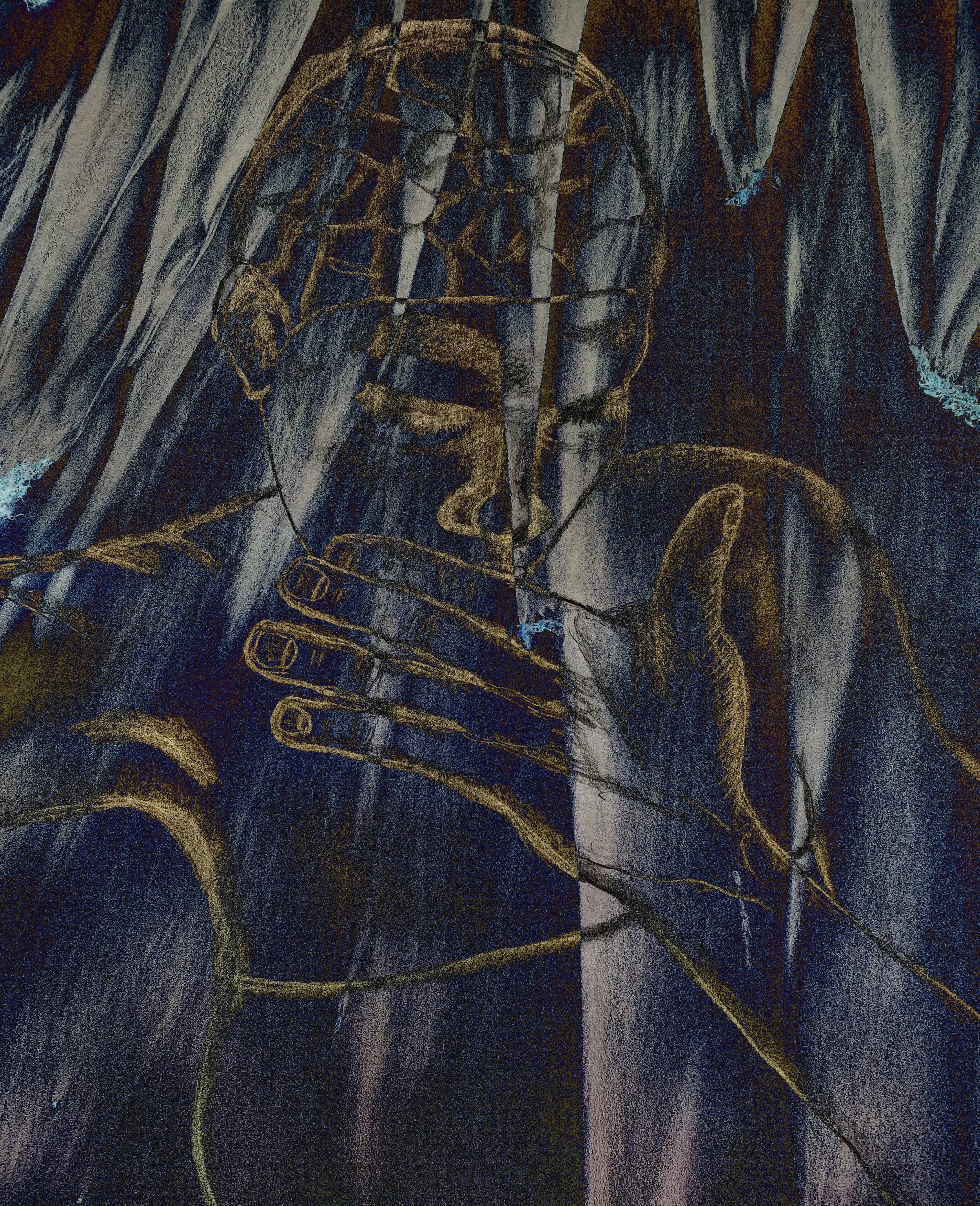 "Nuba de Caldéron Hondo - blue version”2024, digital art, pencil drawing, photography, print on canvas, 1/1, 100x80x3cm