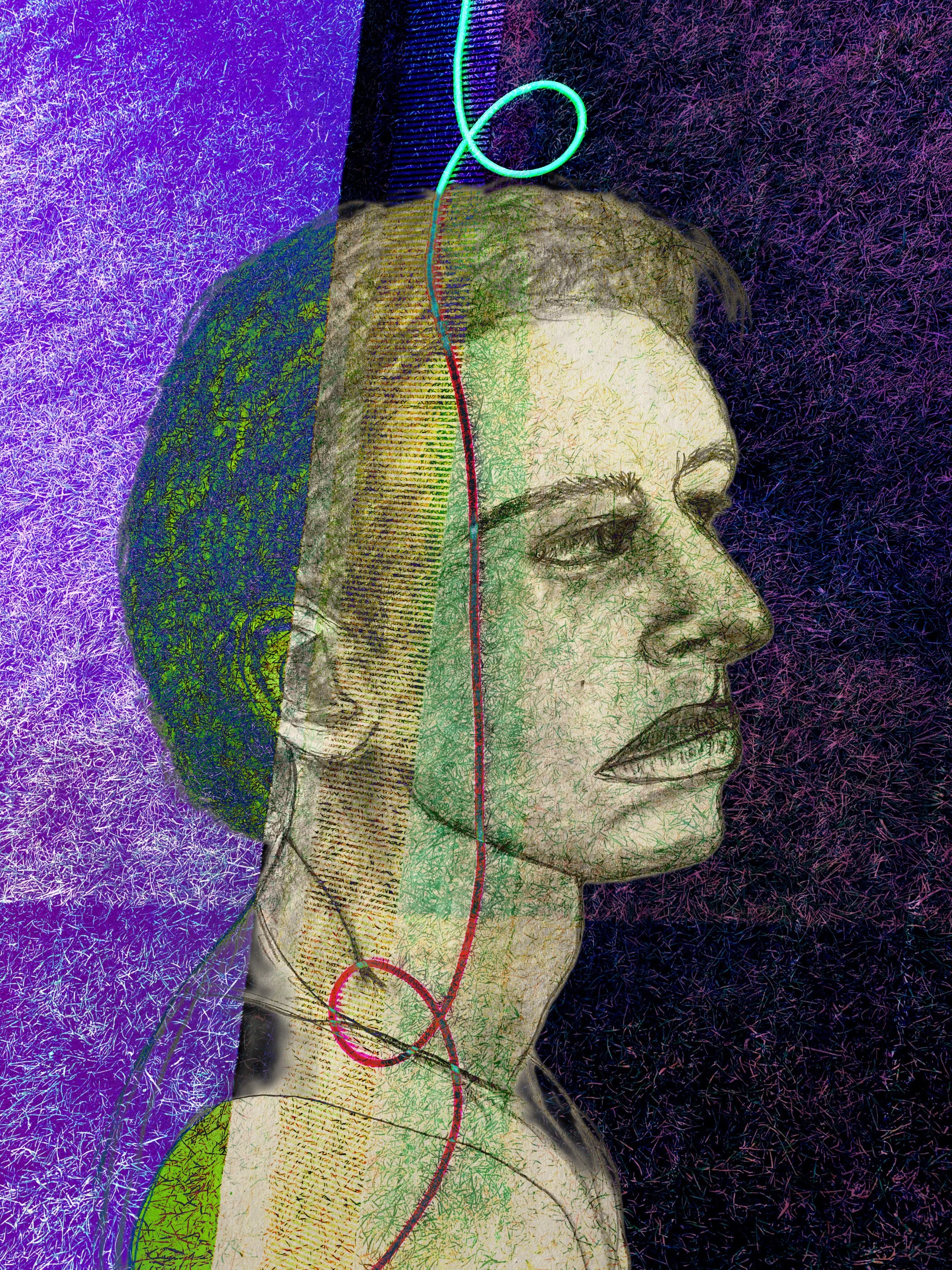 „End of the Year Blues“, 2025, digital art, pencil drawing, photography, print on canvas, 1/1, 100x75x4cm