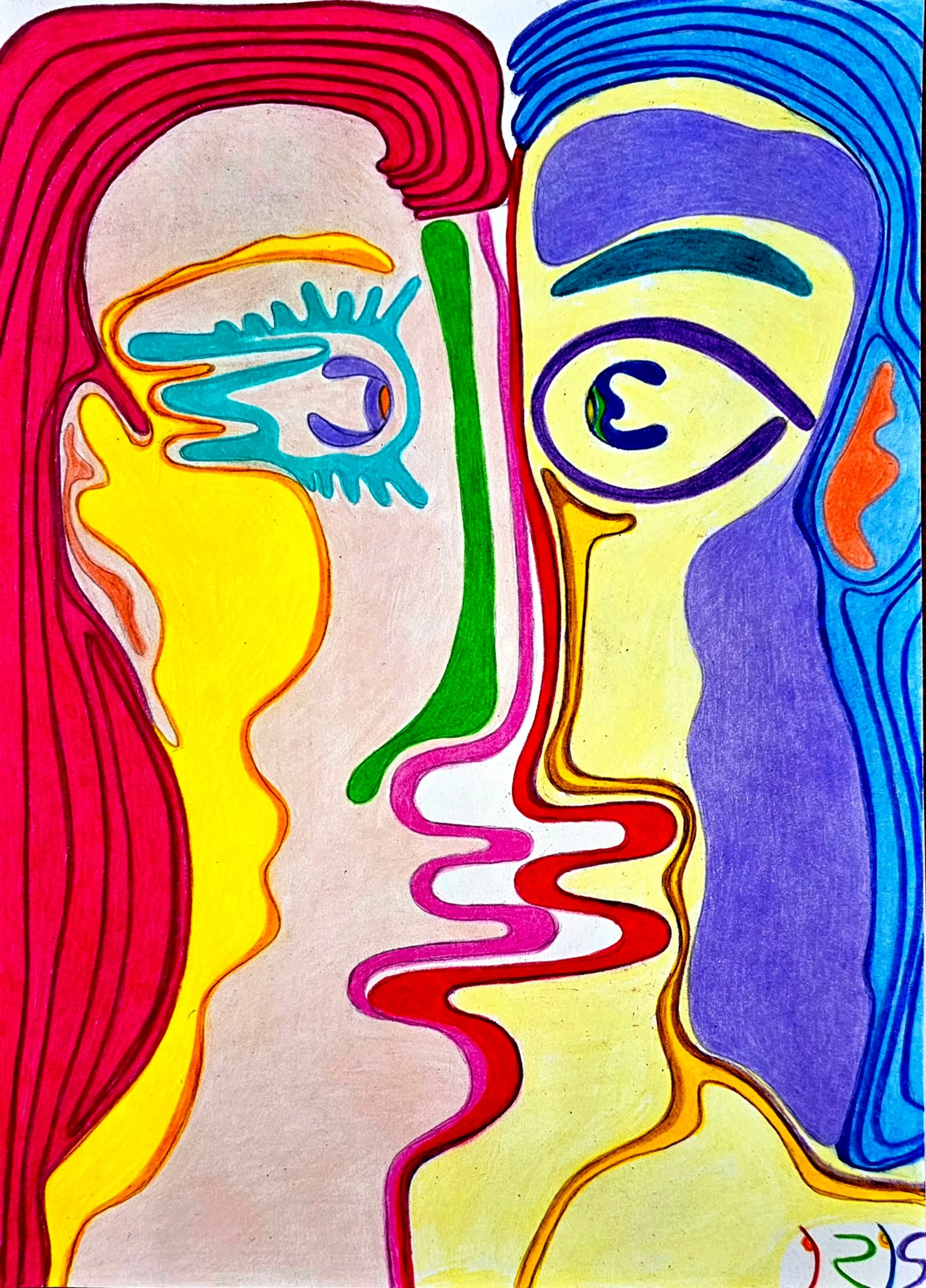 The Fluid Kiss and the Wholeness Within Us, 2025, color pencils on paper, 29.7x21cm
