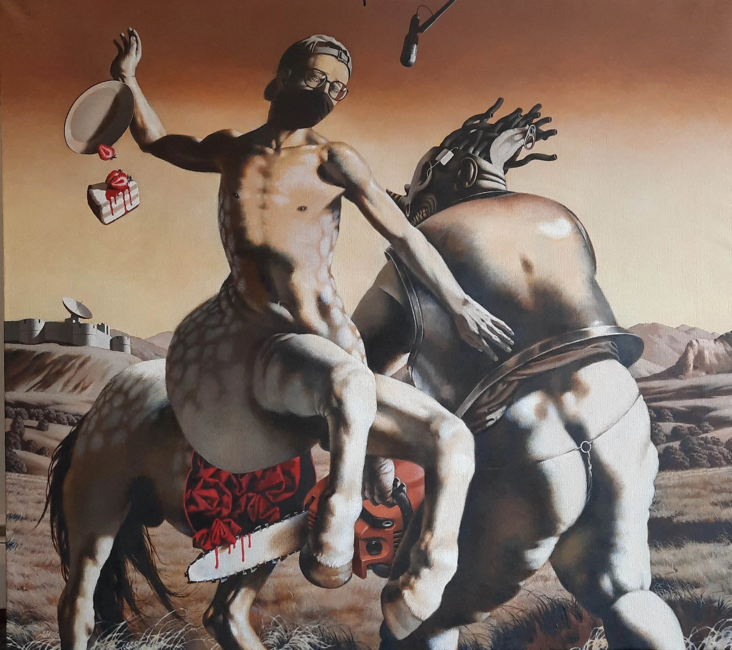 Goliath Killing David, 2024. Oil on canvas; 142x 127 cm