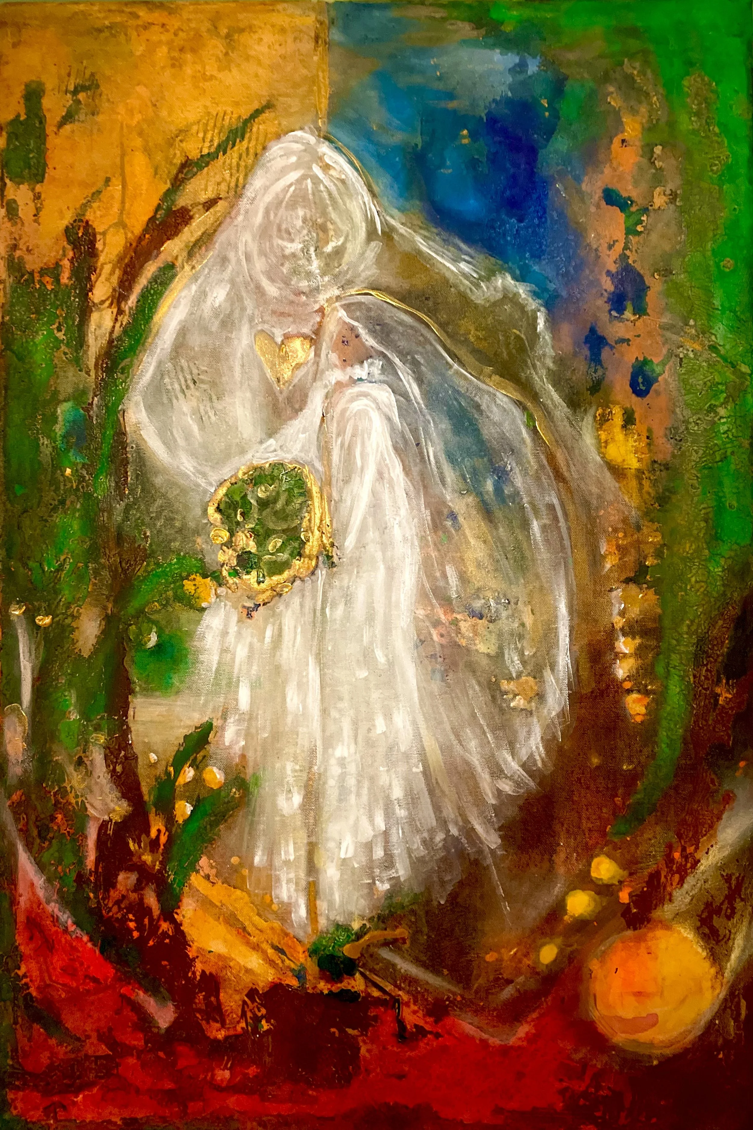 Ghost Wedding 2025, acrylic with fluid gold and water ink, on canvas 60 x90 cm