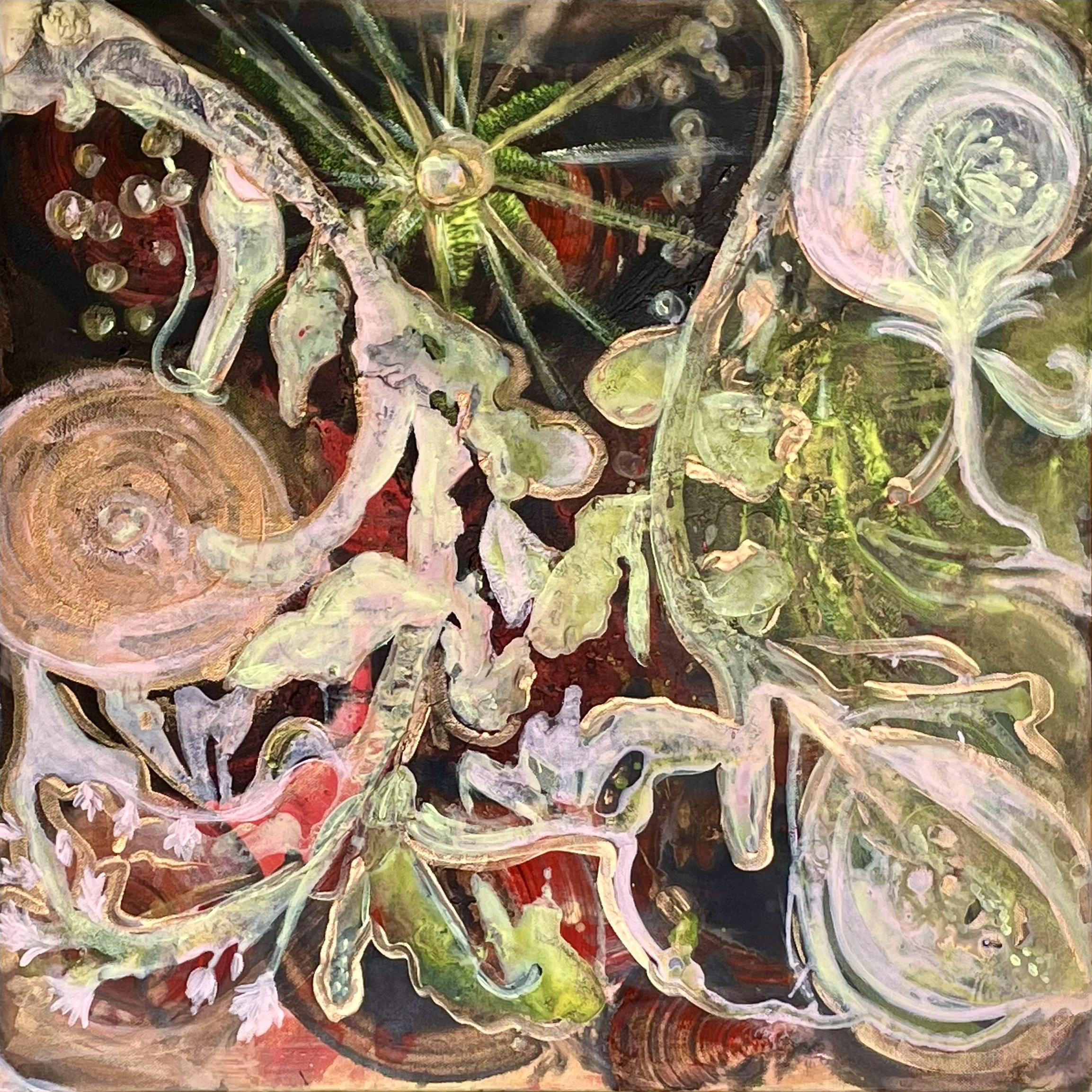 Floralis 2025, acrylic with fluid gold, on canvas 60 x 60 cm