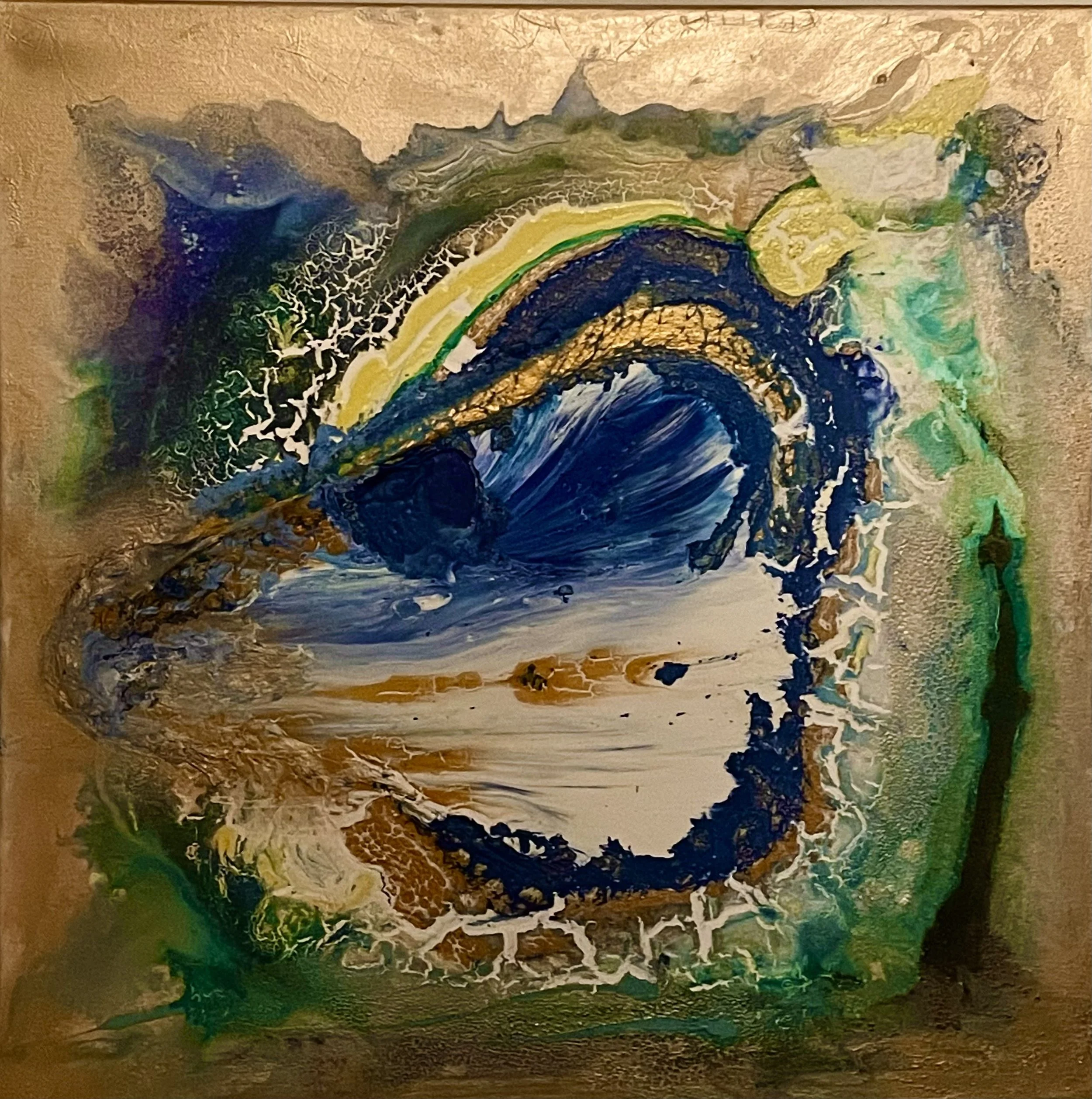 Stormy sky acrylic with fluid gold,2023, on canvas 60 x60 cm