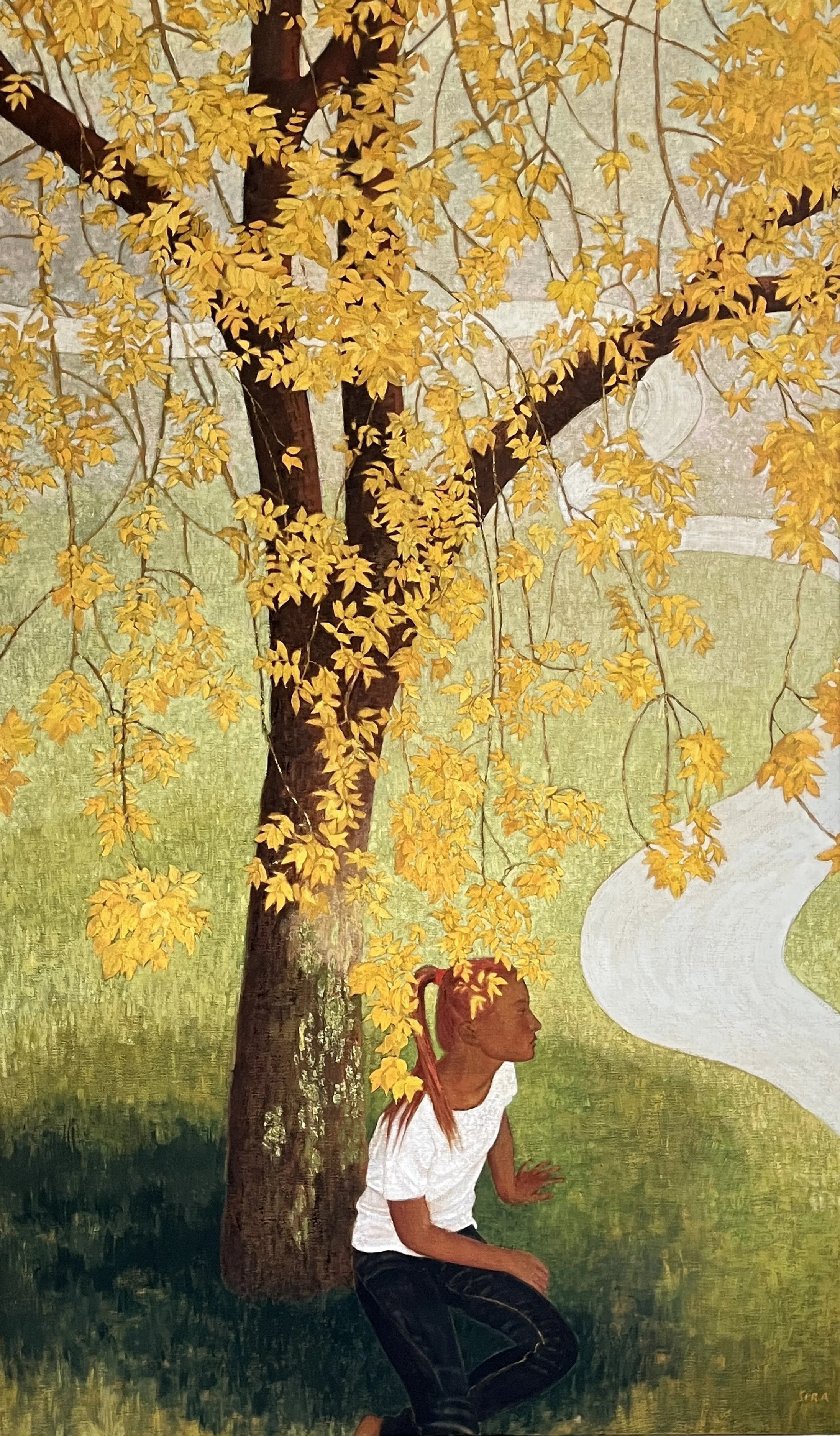 My Golden Pine, 2025. Tempera on canvas, 200 x 120 cm.