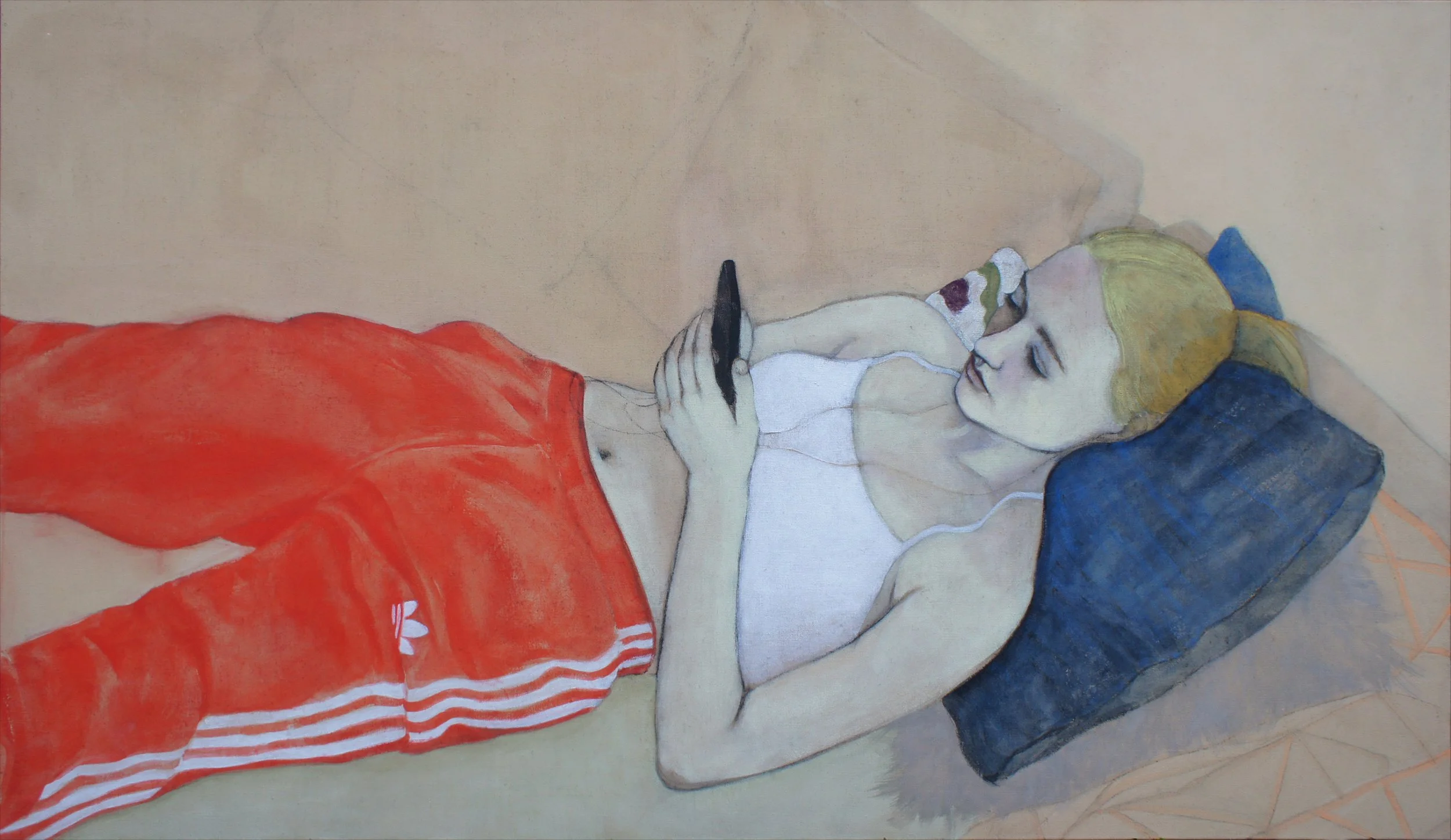 Red Baggy Pants, 2020. Tempera on canvas, 150 x 86 cm.