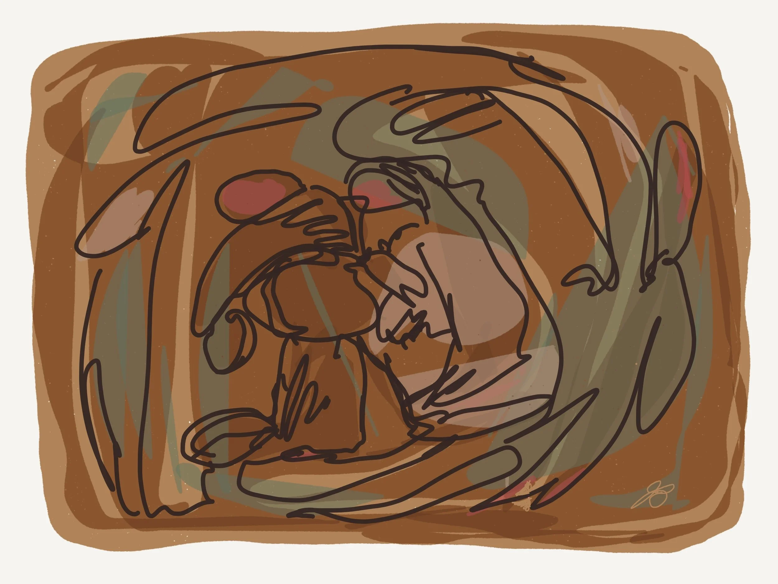 Kneeling Figures, 2019. Digital, 27.94 x 35.56 cm.