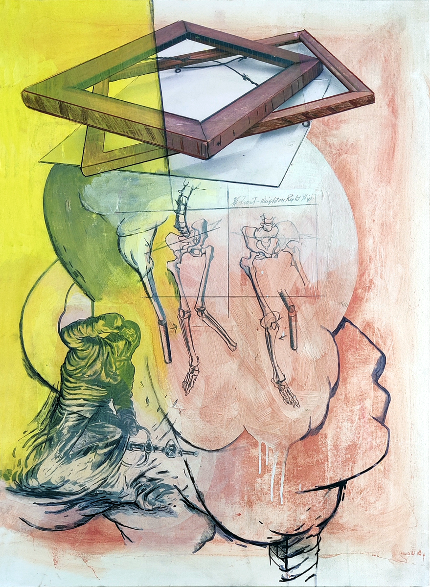 Precipice 2025, 40 X 30 inches, acrylic and prints on canvas