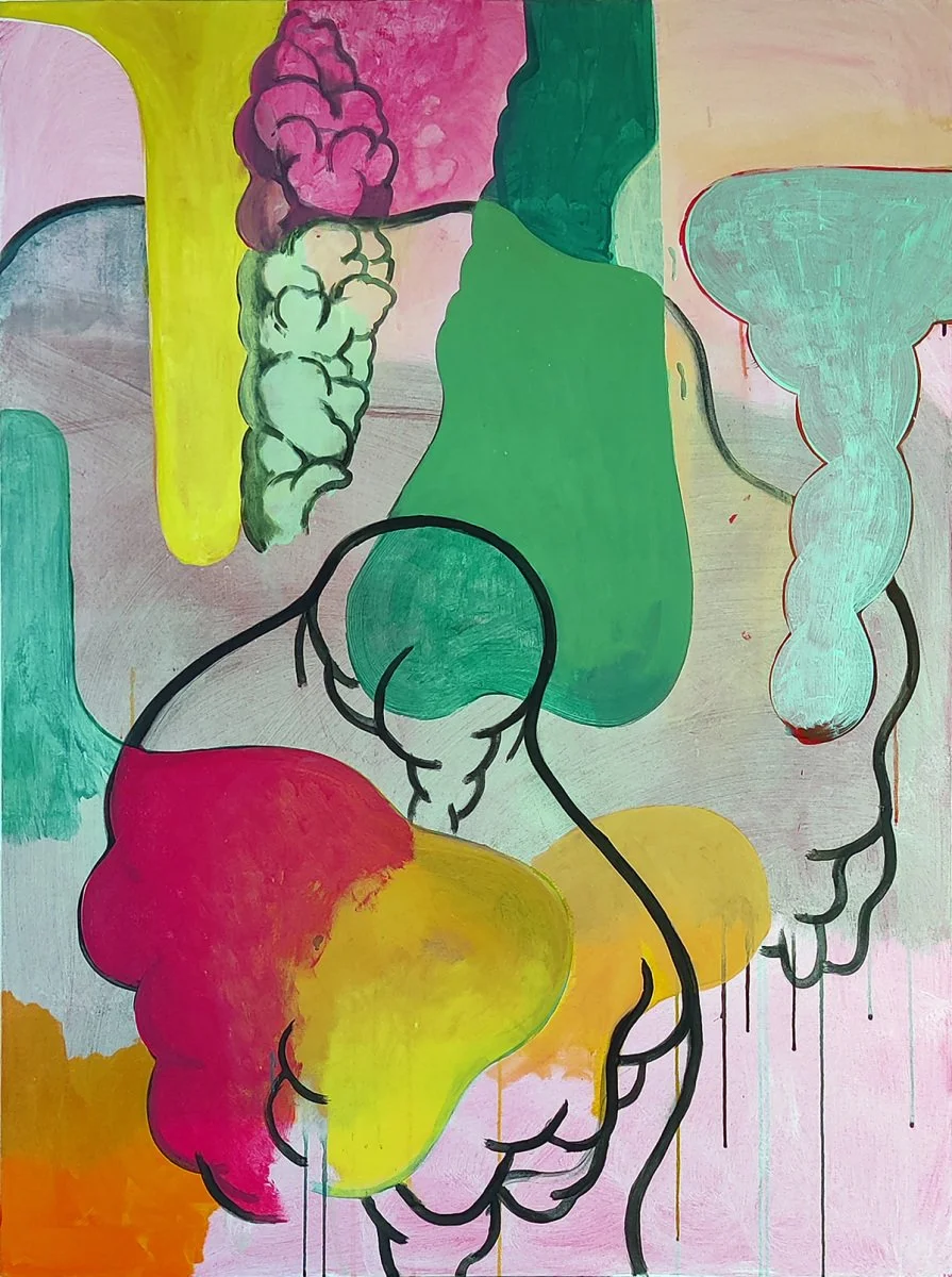 a Girl walking her dog 2024, 48 X 36 inches, acrylic on canvas