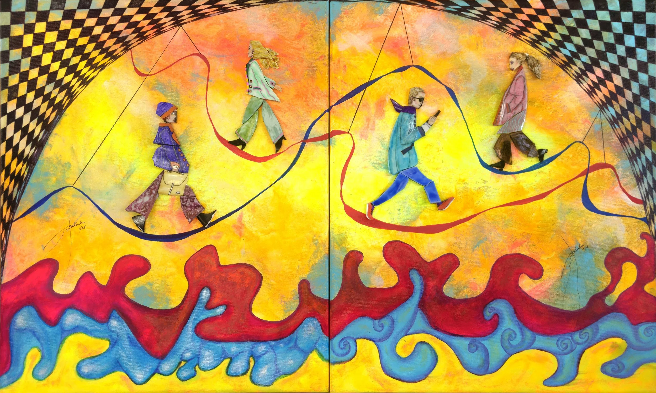 Modern Rush, 2025. Porcelain Fusion on Canvas, 60 x 100 cm.