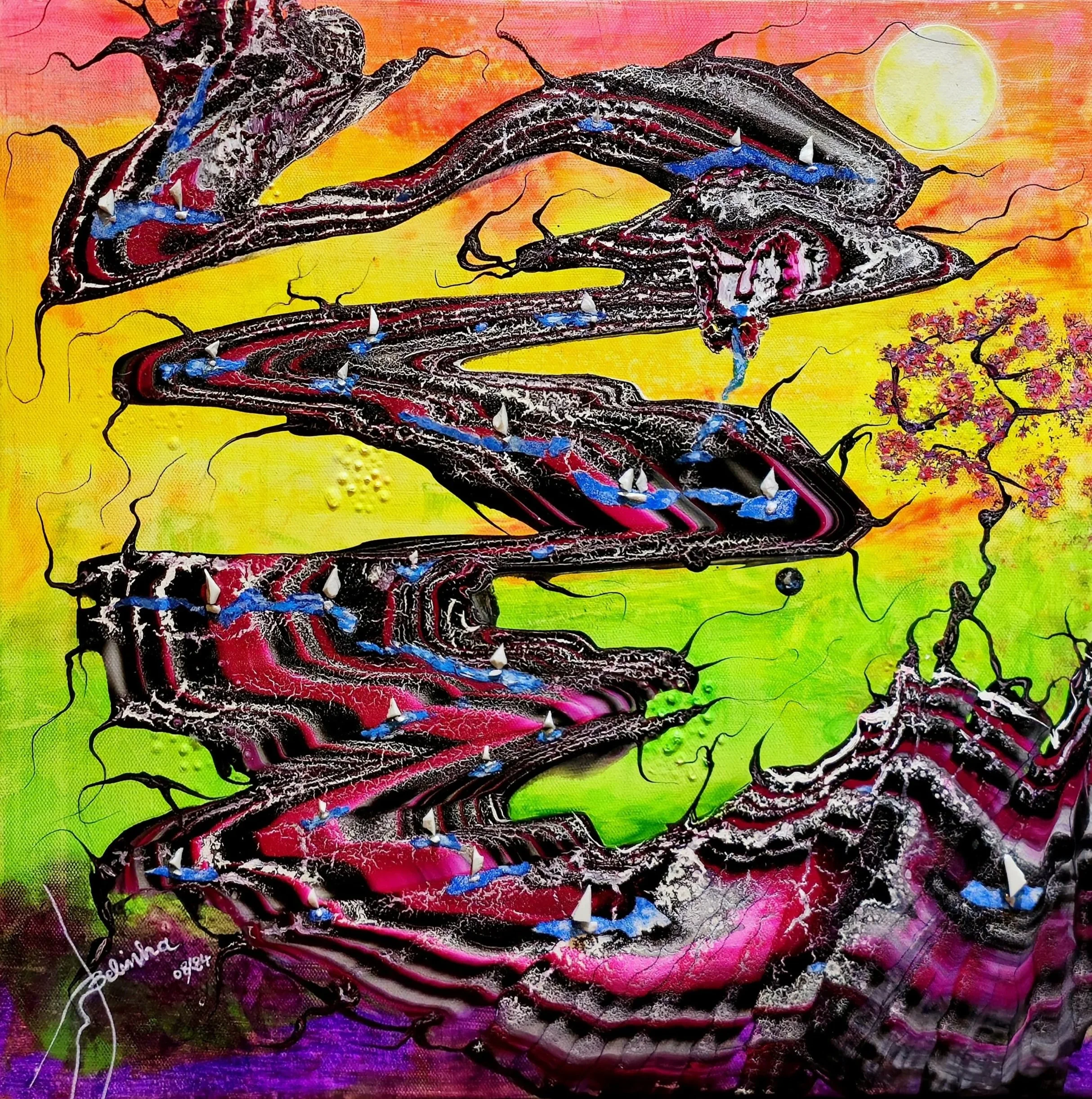 Oriental Reverie, 2024. Porcelain Fusion on Canvas, 40 x 40 cm.