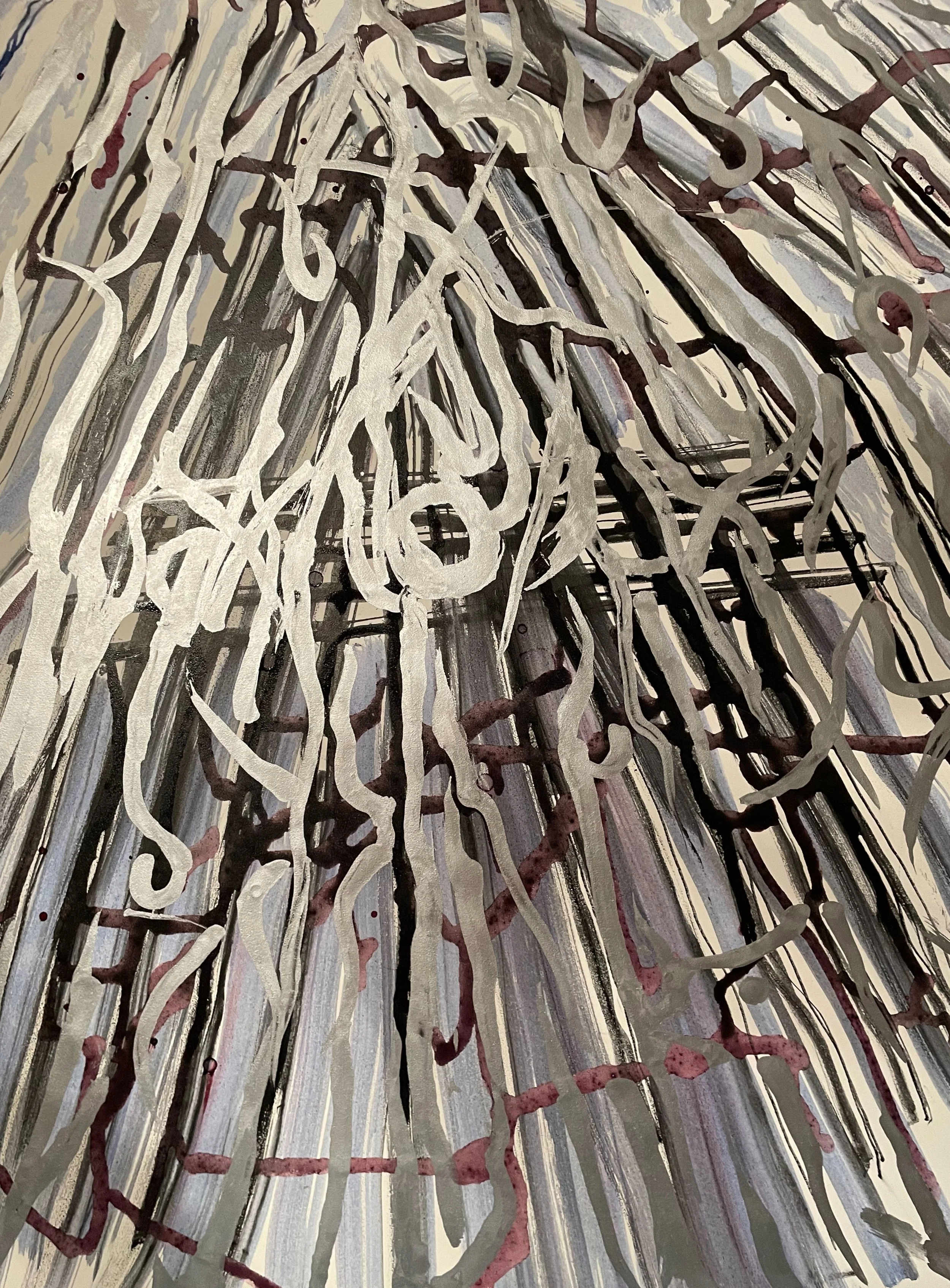 Twin Towers, 2025, Indian Ink Turkey Quill on Masonite, 50.8cm L x 40.64cm W