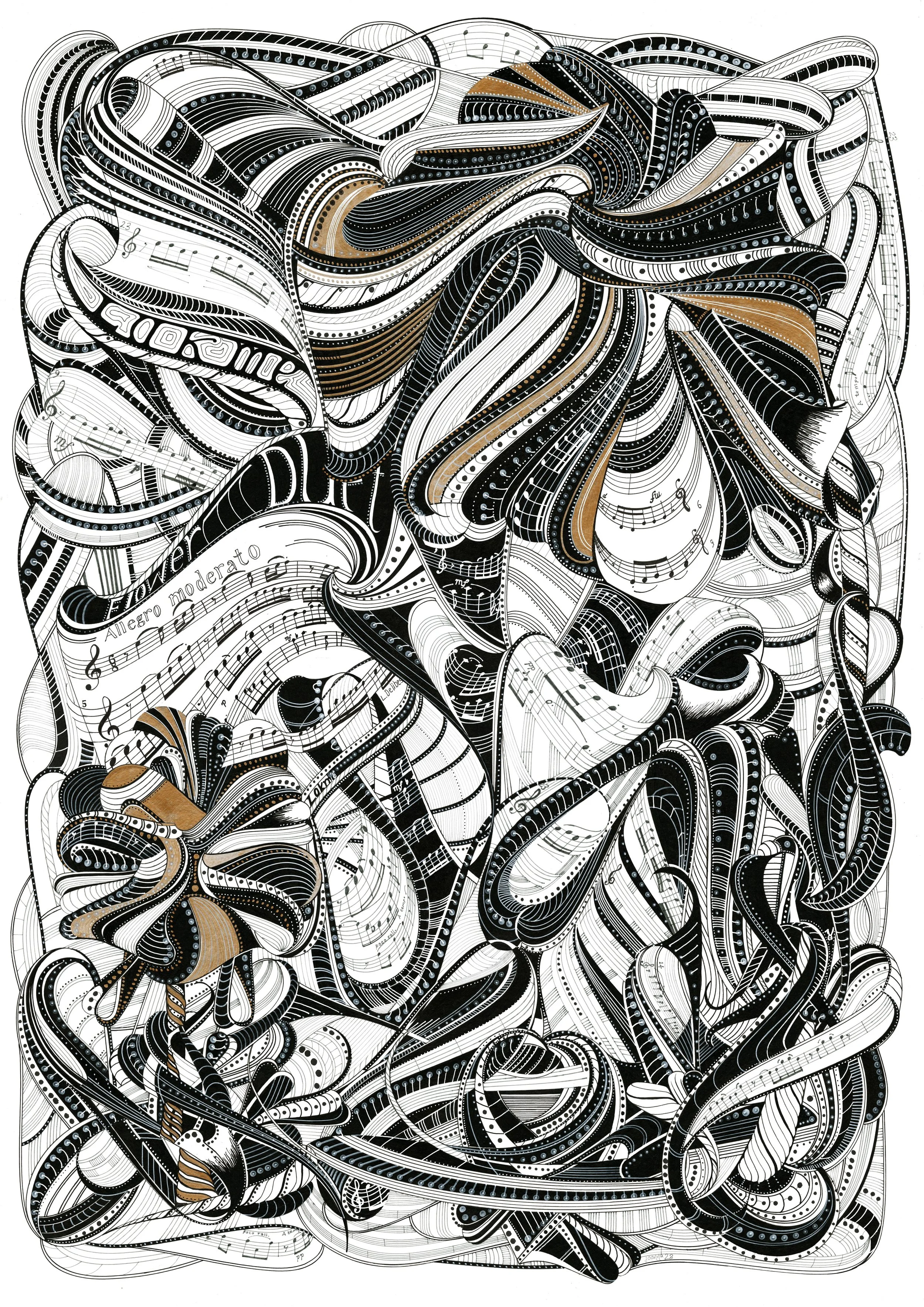 Flower Duet, 2023, pen and ink on paper,  84.1cm x 59.4cm