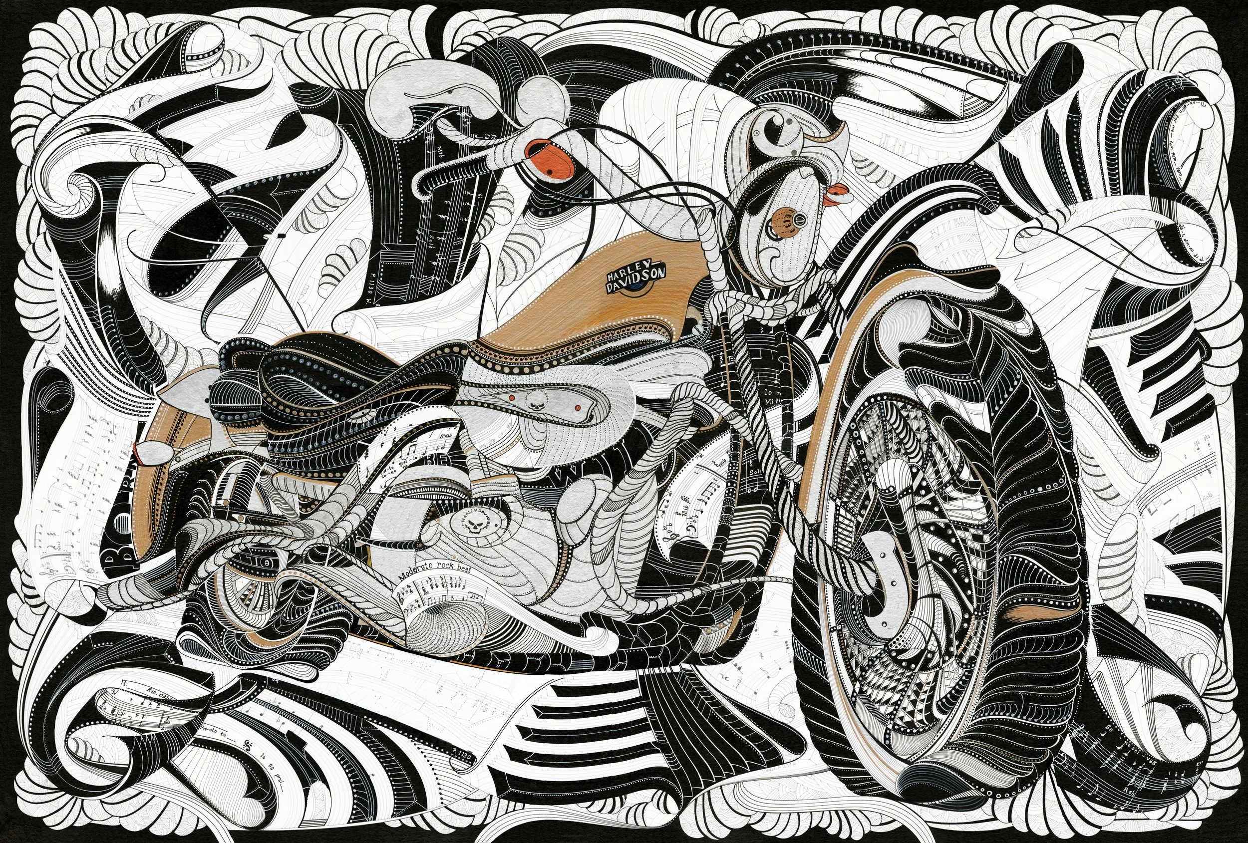 Harley, 2024, pen and ink on board, 80cm x 120cm