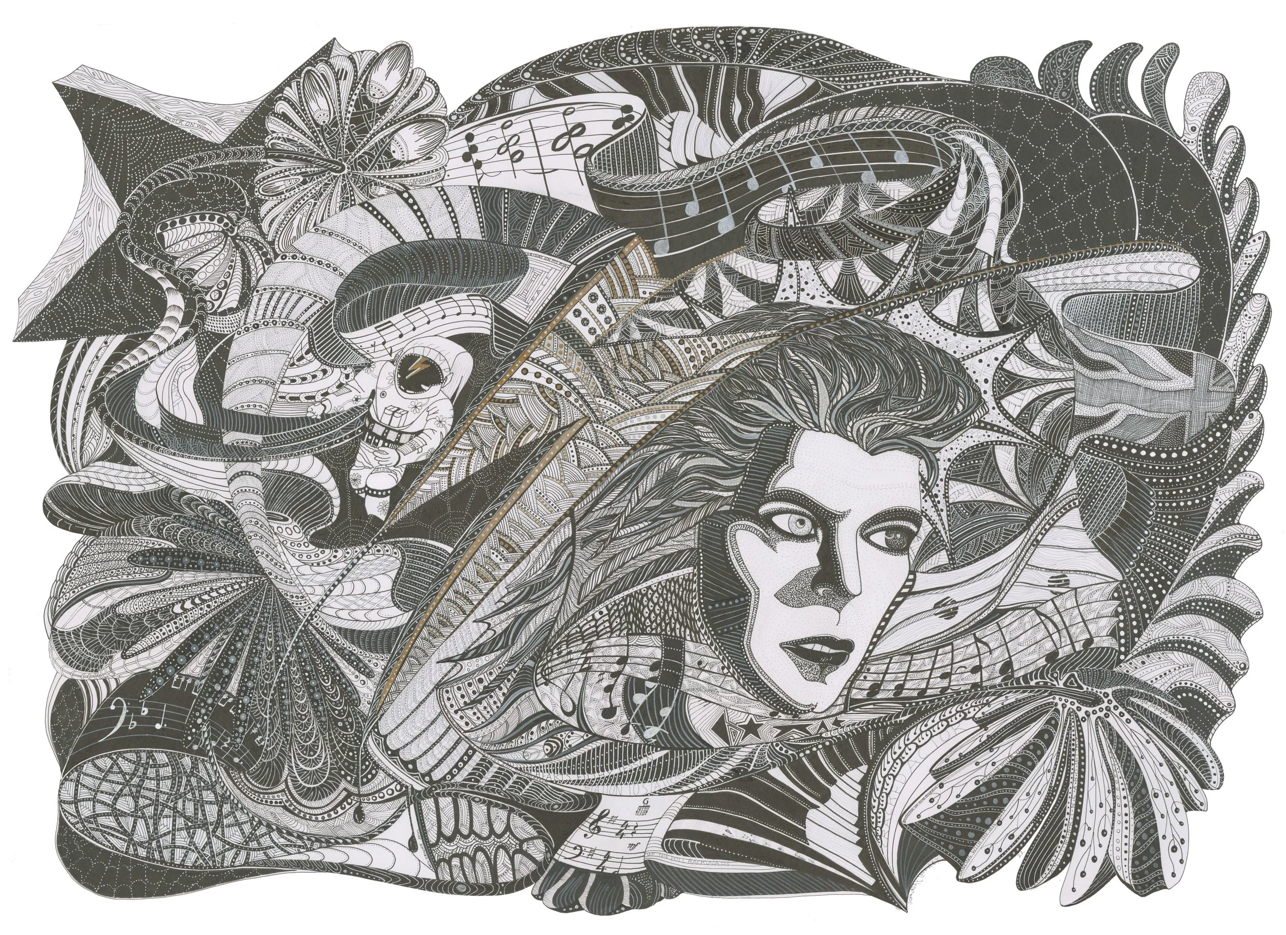 BOWIE, 2022, pen and ink on paper, 59.4cm x 84.1cm