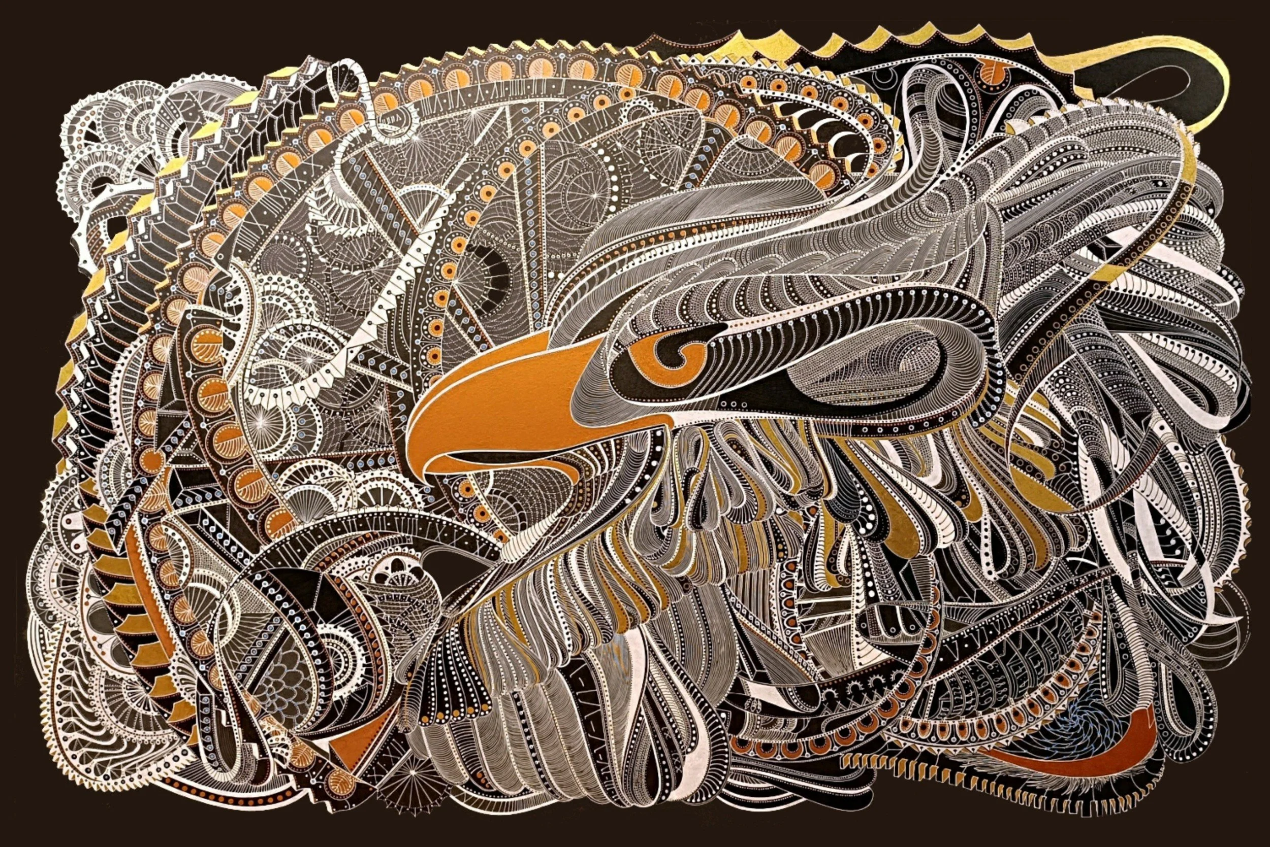 Longevity, 2025, pen and ink on board, 80cm x 120cm