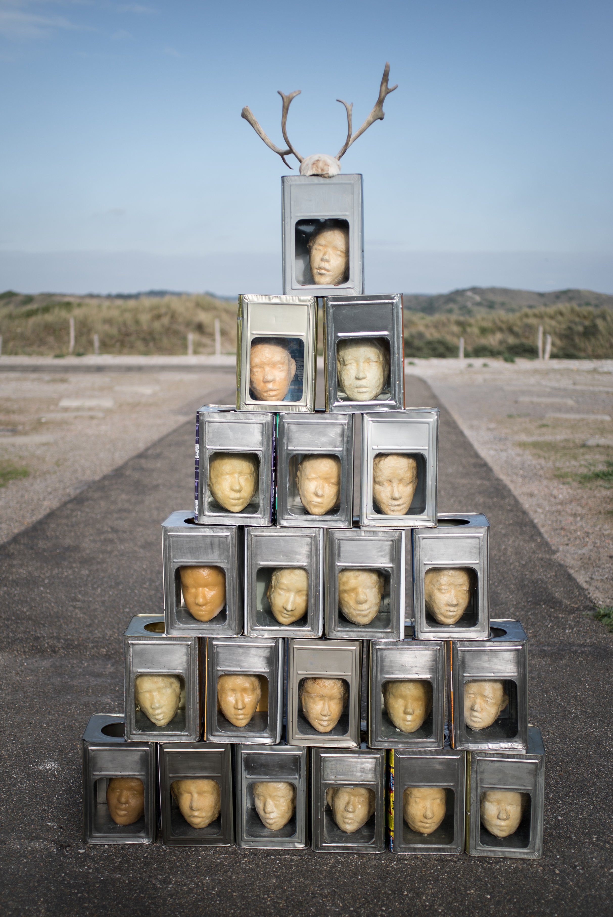 A Day in the Woods, cans, wax and bone, 225 x165x50 cm