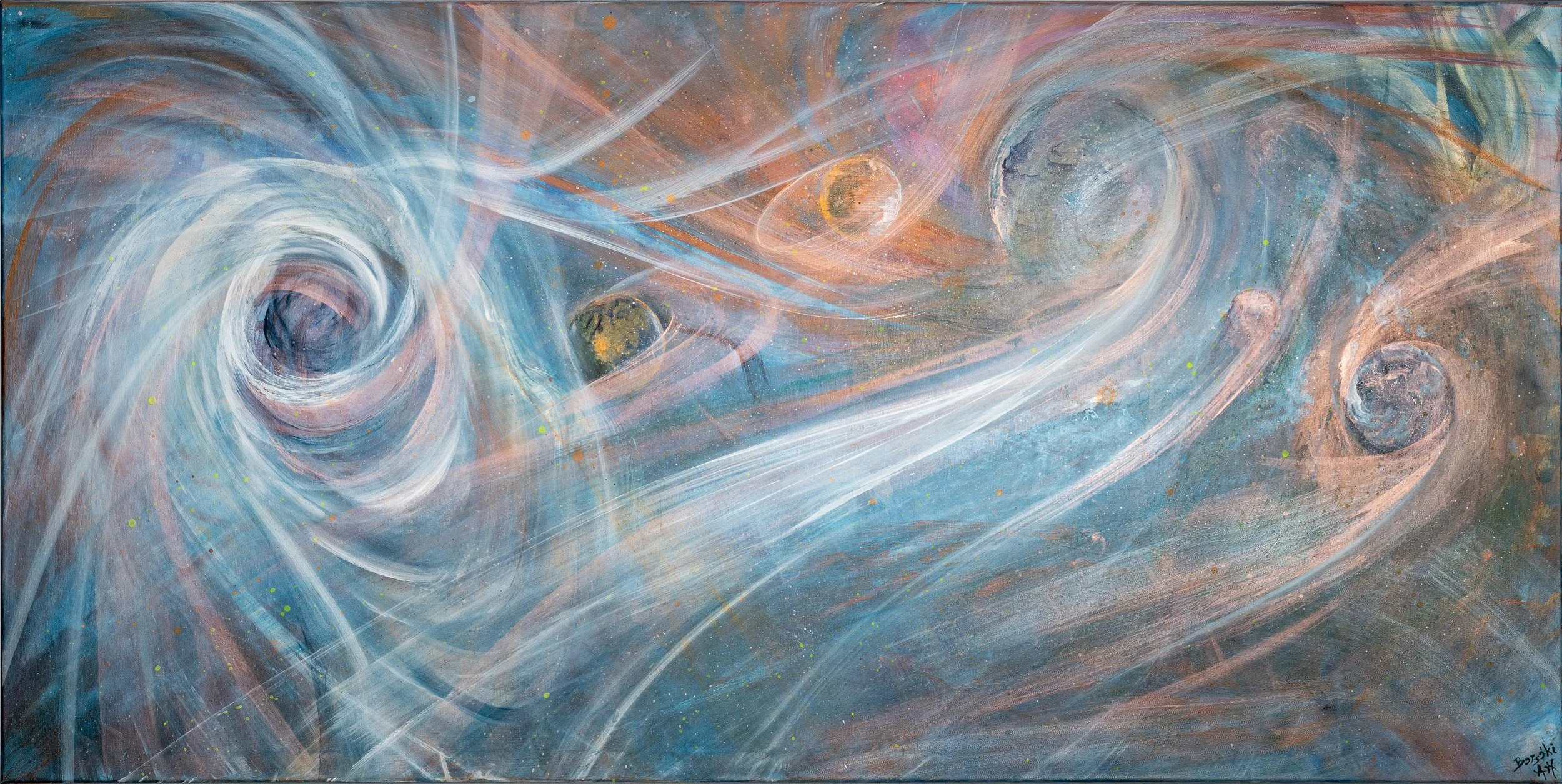 Between planets 2024; Acryl on canvas; 140x80 cm