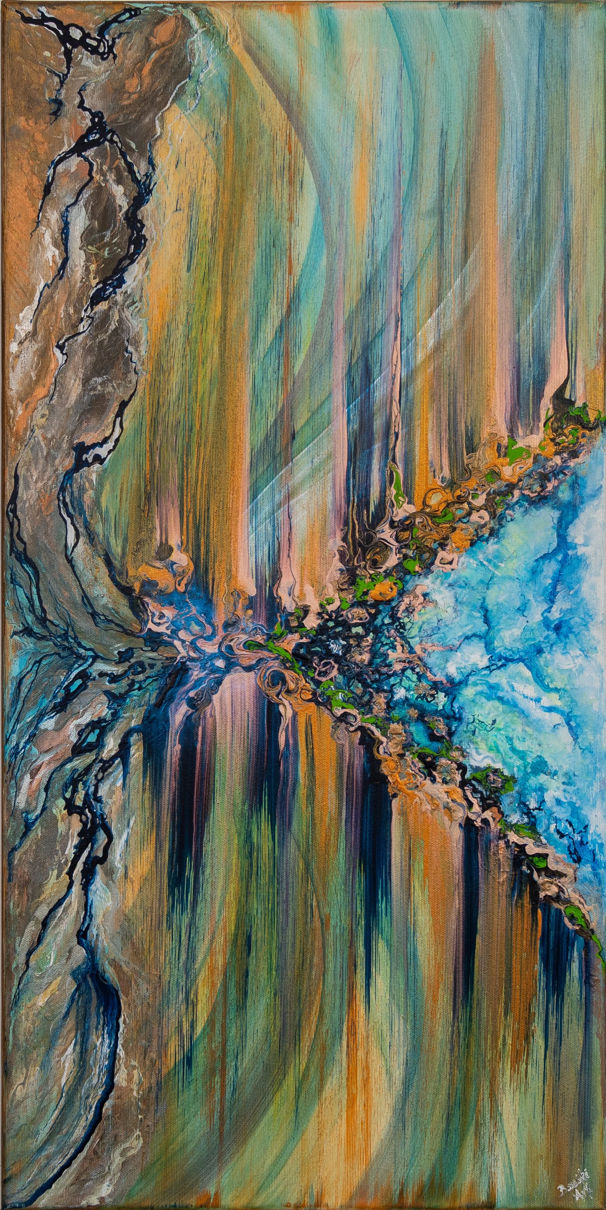 The meeting of the river and the sea 2021; Acryl on canvas; 40x80 cm