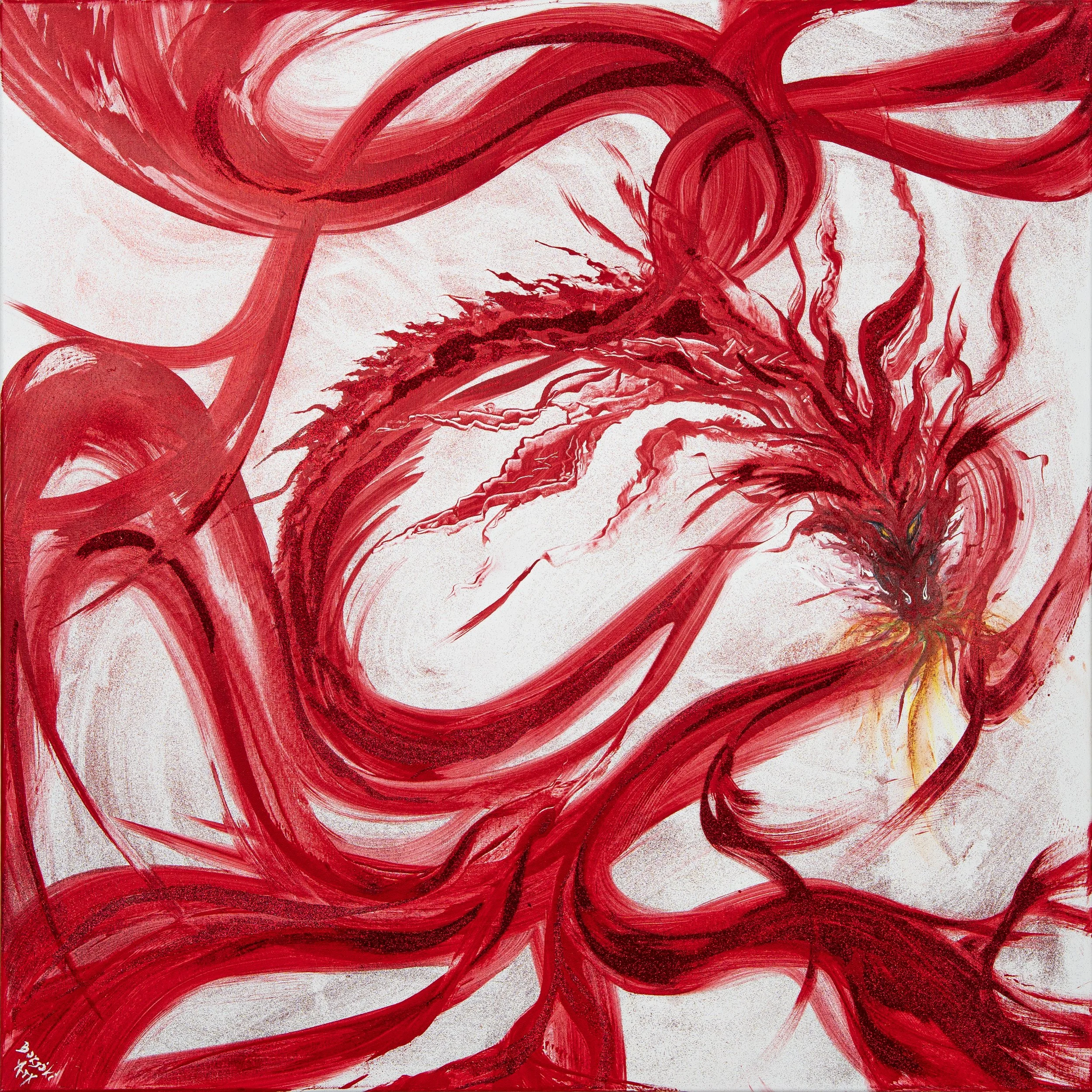 Red dragon 2024; Acryl on canvas; 100x100 cm
