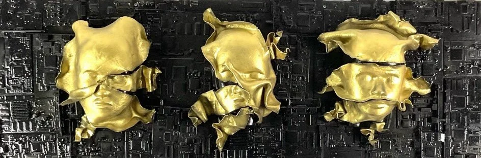 golden age, 2023, computer circuit boards, silicon, clay,45x120x15cm