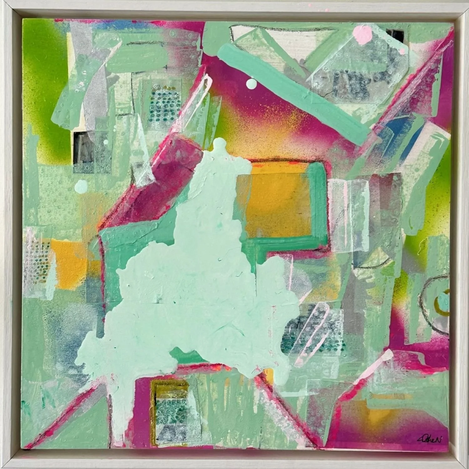 Pale Splash, 2025, Mixed media on board, 30cm x 30cm    m boar