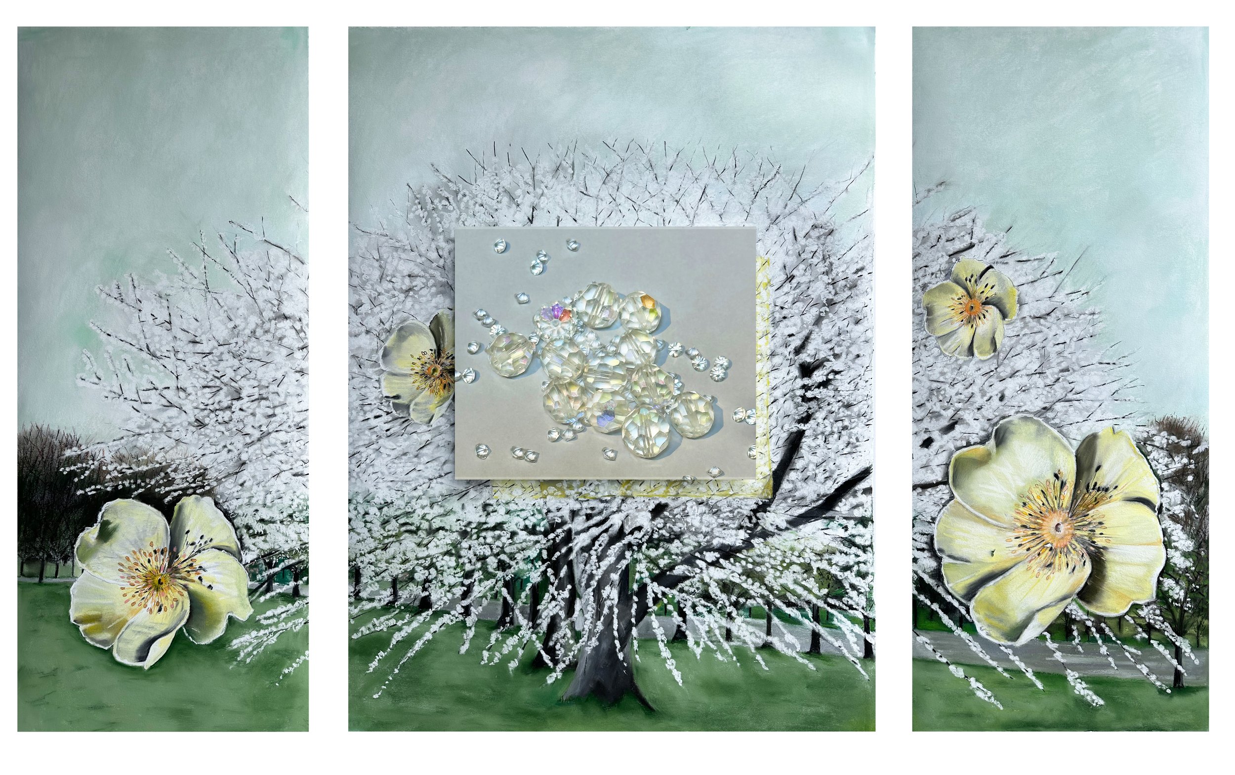 The Dazzle of Spring, pastel on paper, mounted photograph, 152.4 x 104.14, 2023