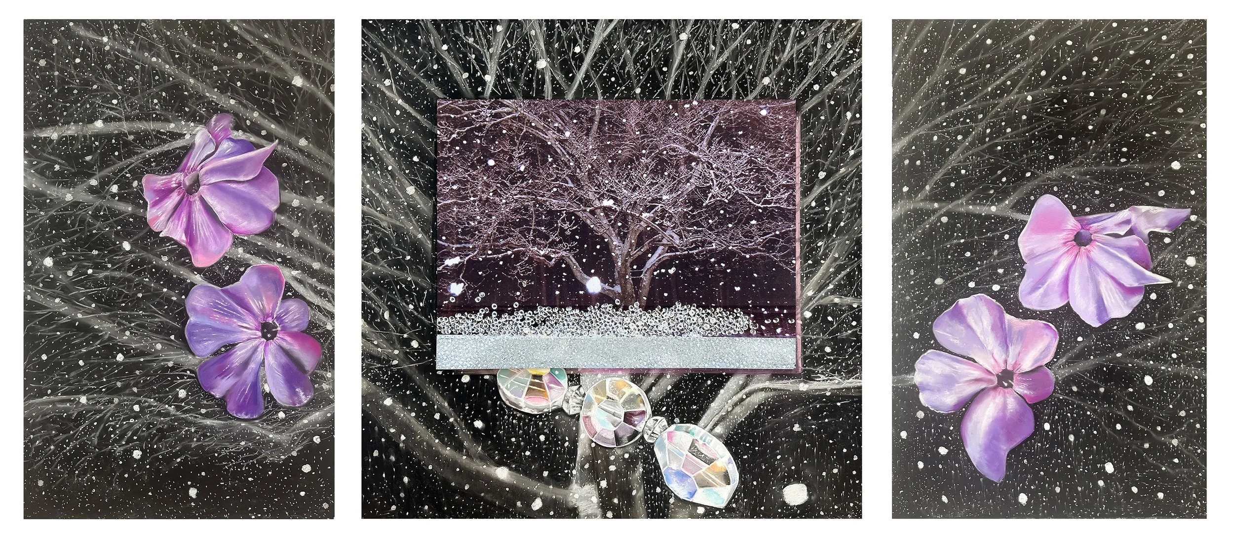 The Flowering of the Flurry, pastel on paper, mounted photograph, 264.16 x 114.3, 2023