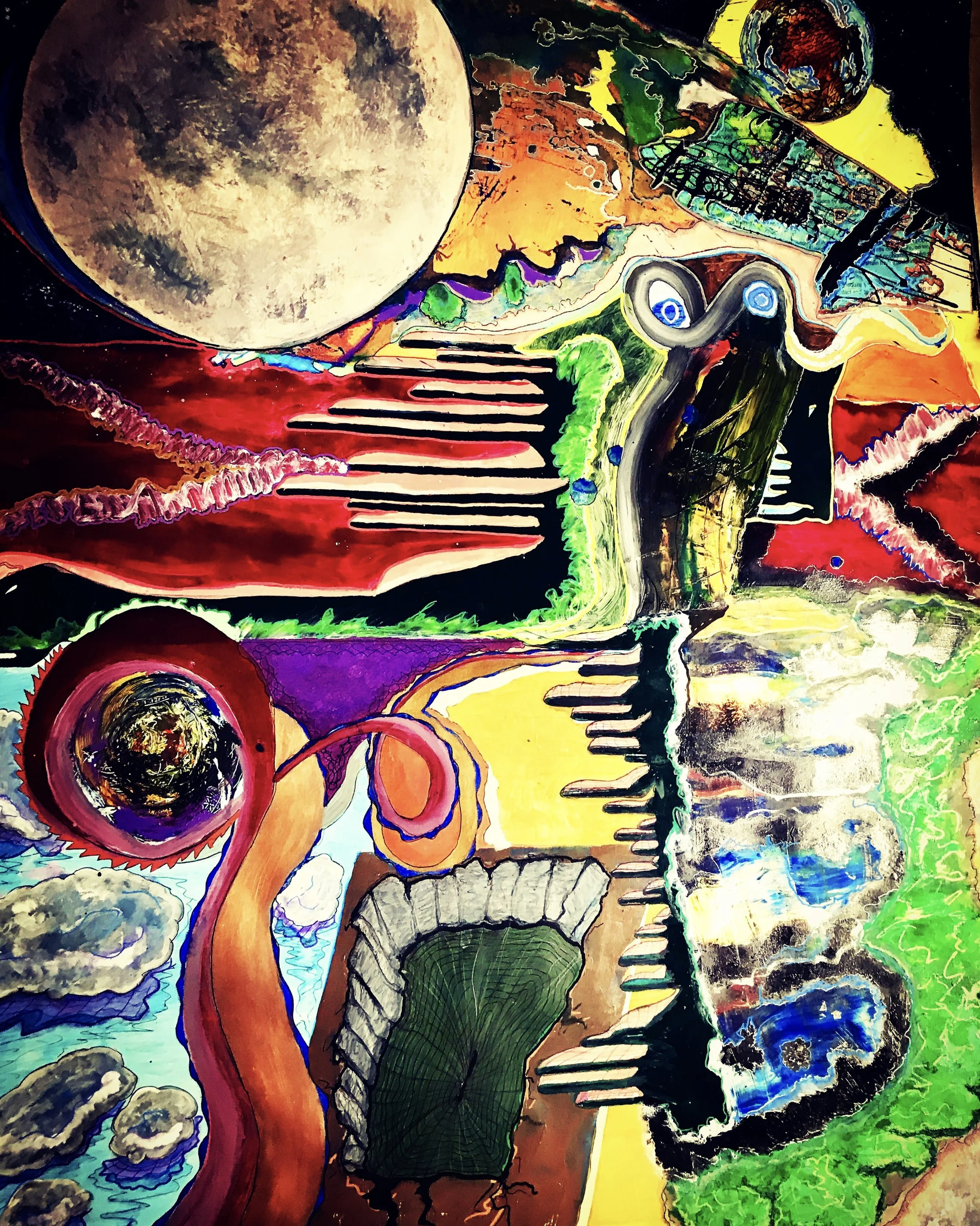 The Danser, 2018 different paint techniques on linnen, 70x100