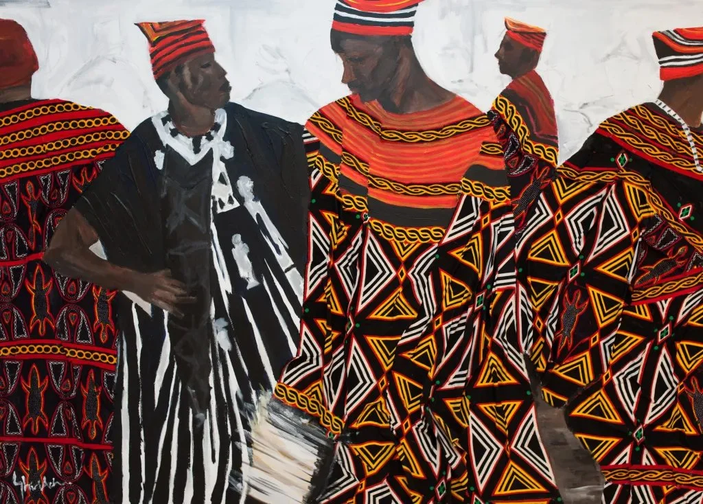 1.1.11 Baforchu Big Men Celebrates, 2011, Acrylic and Fabric on canvas