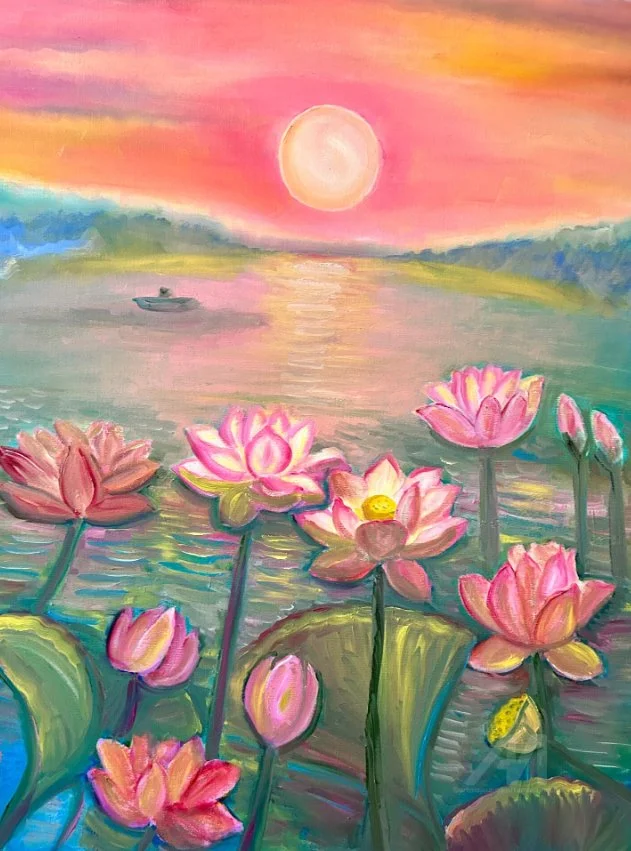 Lotosblumen. Ölbild 80/100.