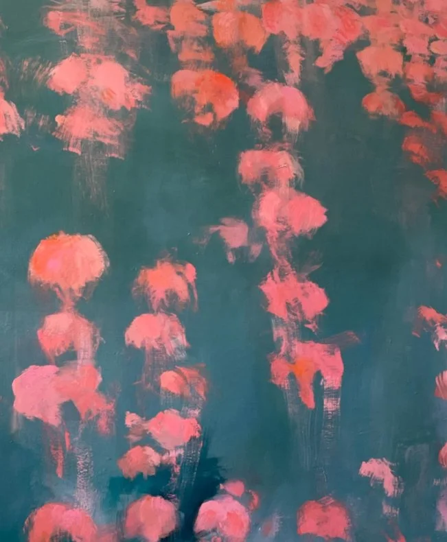 Little Pink Medusas in the Ocean,  acrylic on canvas,  120 x 120 cm , 2024