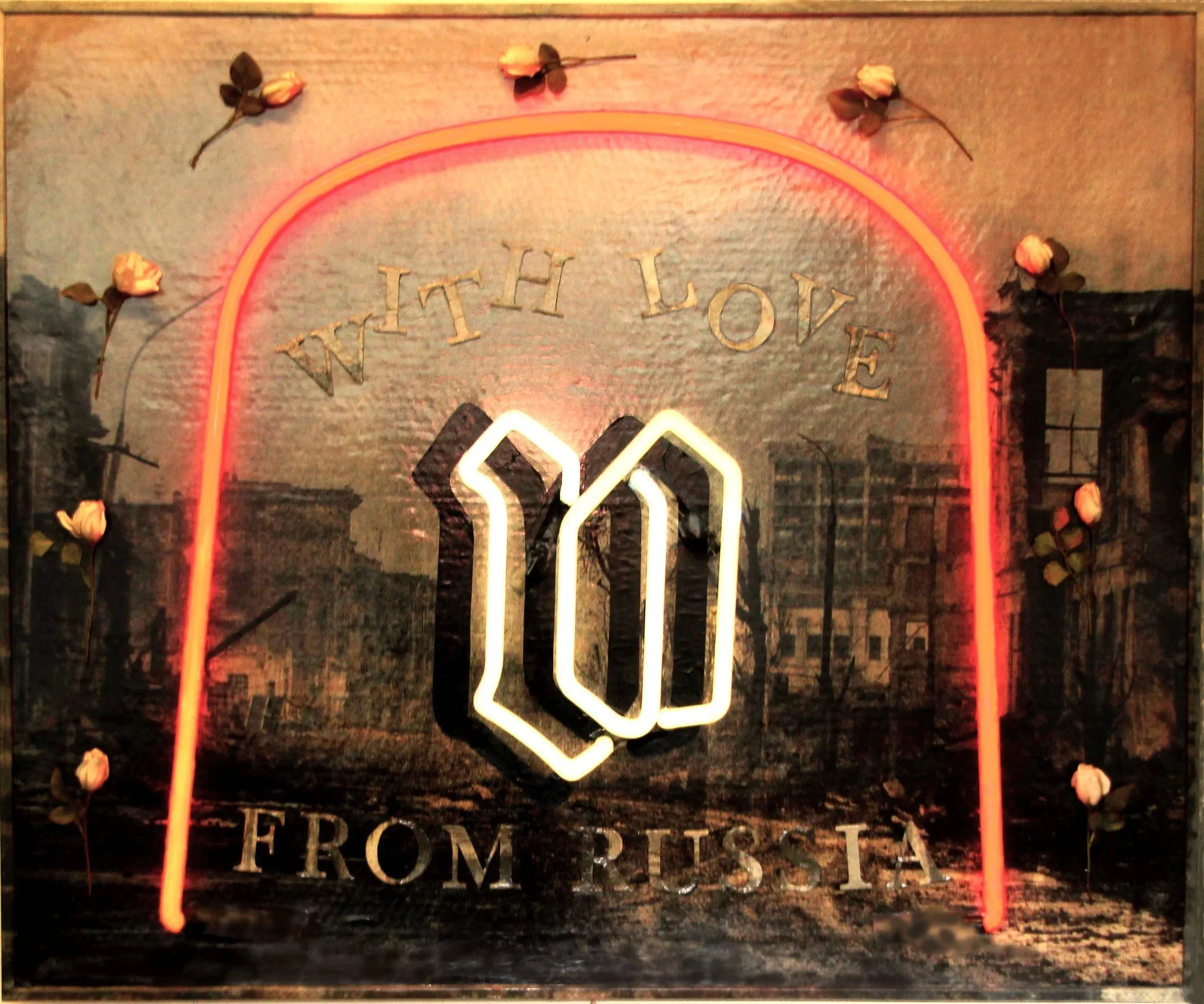 From Russia with Love, 2016, Mixed Media/Neon, 116 x 96 x 6 cm