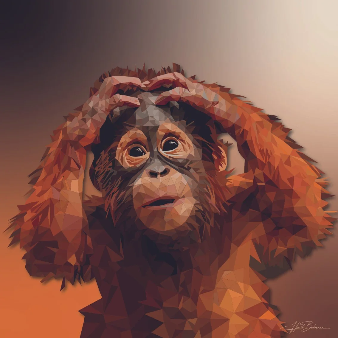 A little playful orangutang baby no. 1, 2025, digital collage on watercolor paper, 20 cm x 20 cm