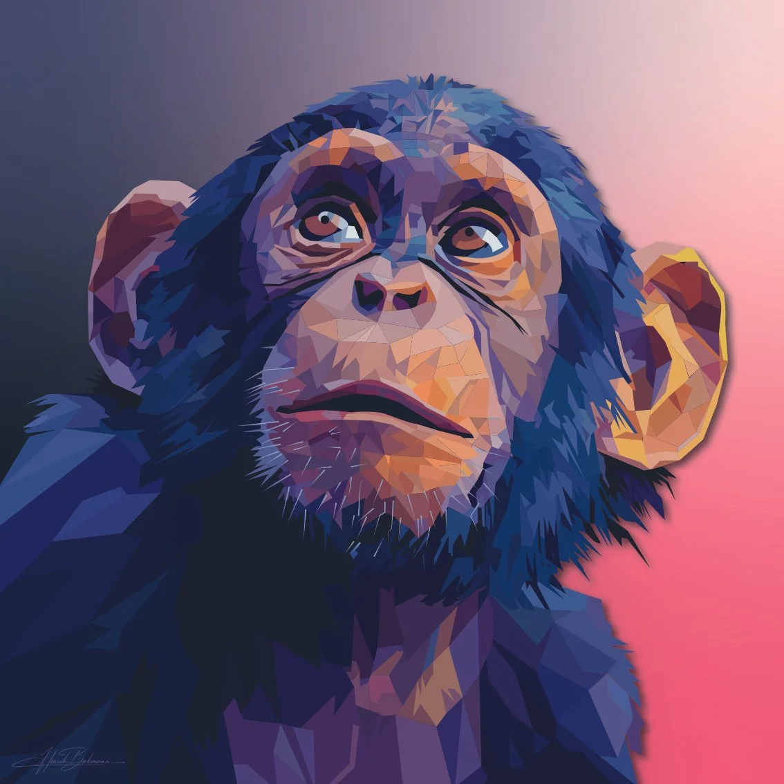 A little playful chimpanzee baby no. 1, 2025, digital collage on watercolor paper, 20 cm x 20 cm