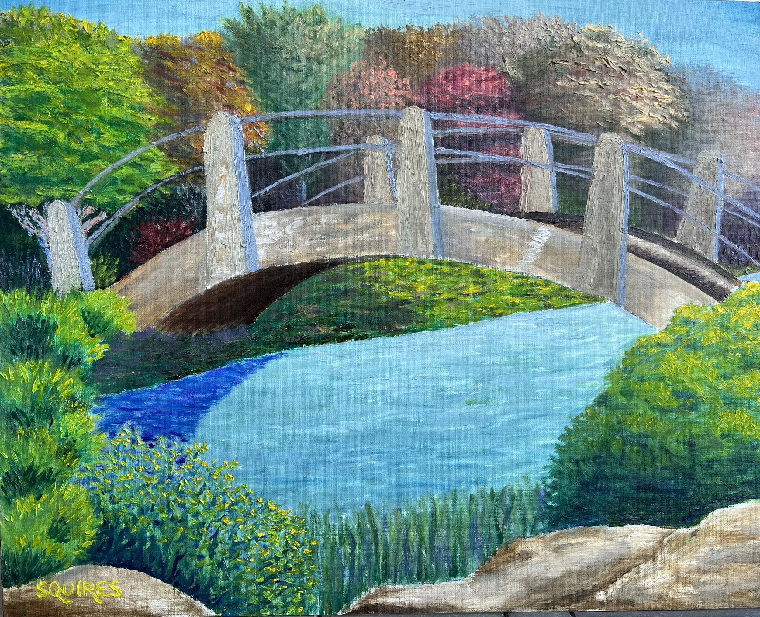 Japanese Garden Bridge, 2023. Oil on canvas panel, 41 x 51 cm.