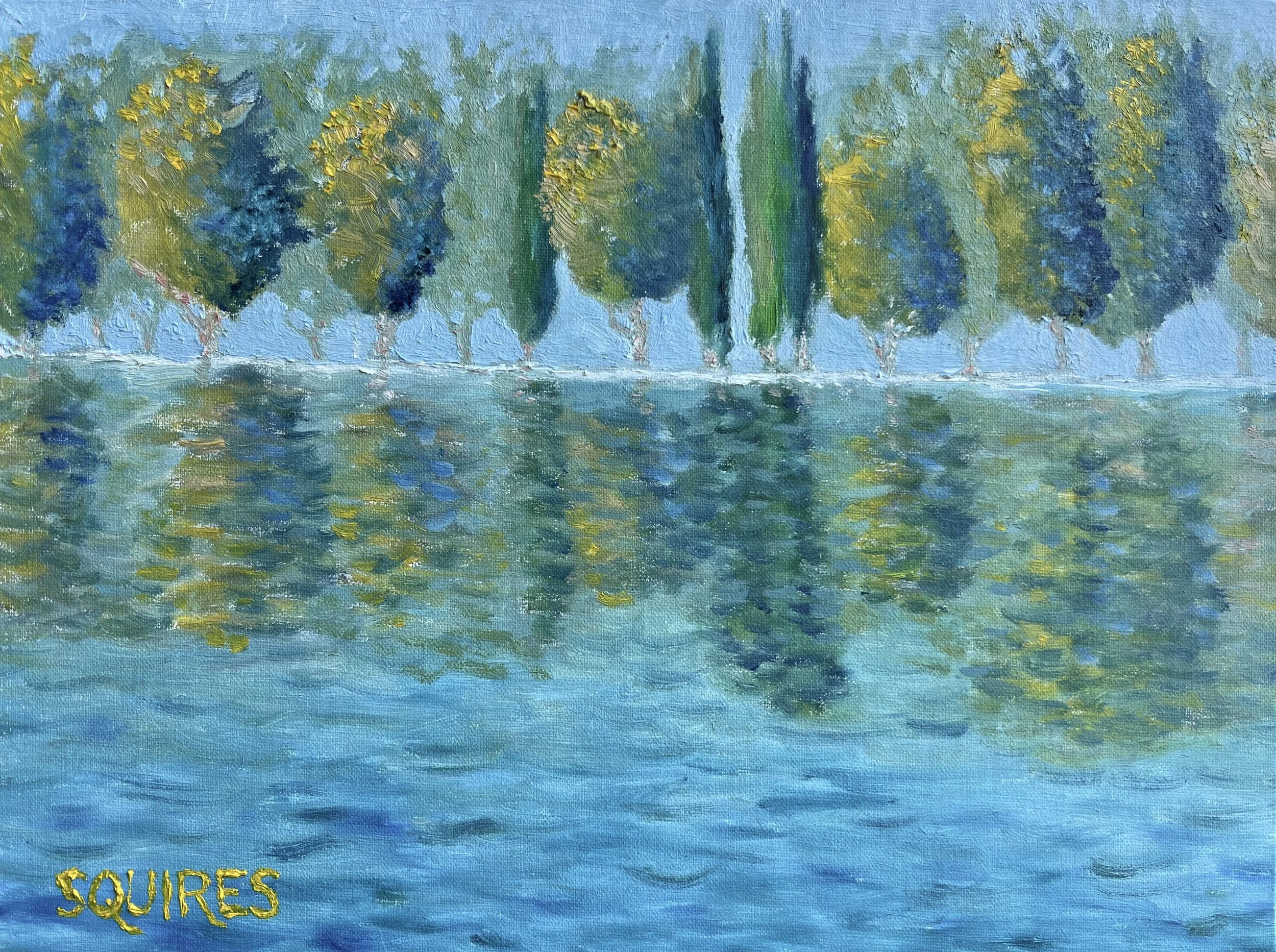 By the Waterfront, 2023. Oil on panel, 23 x 30 cm.