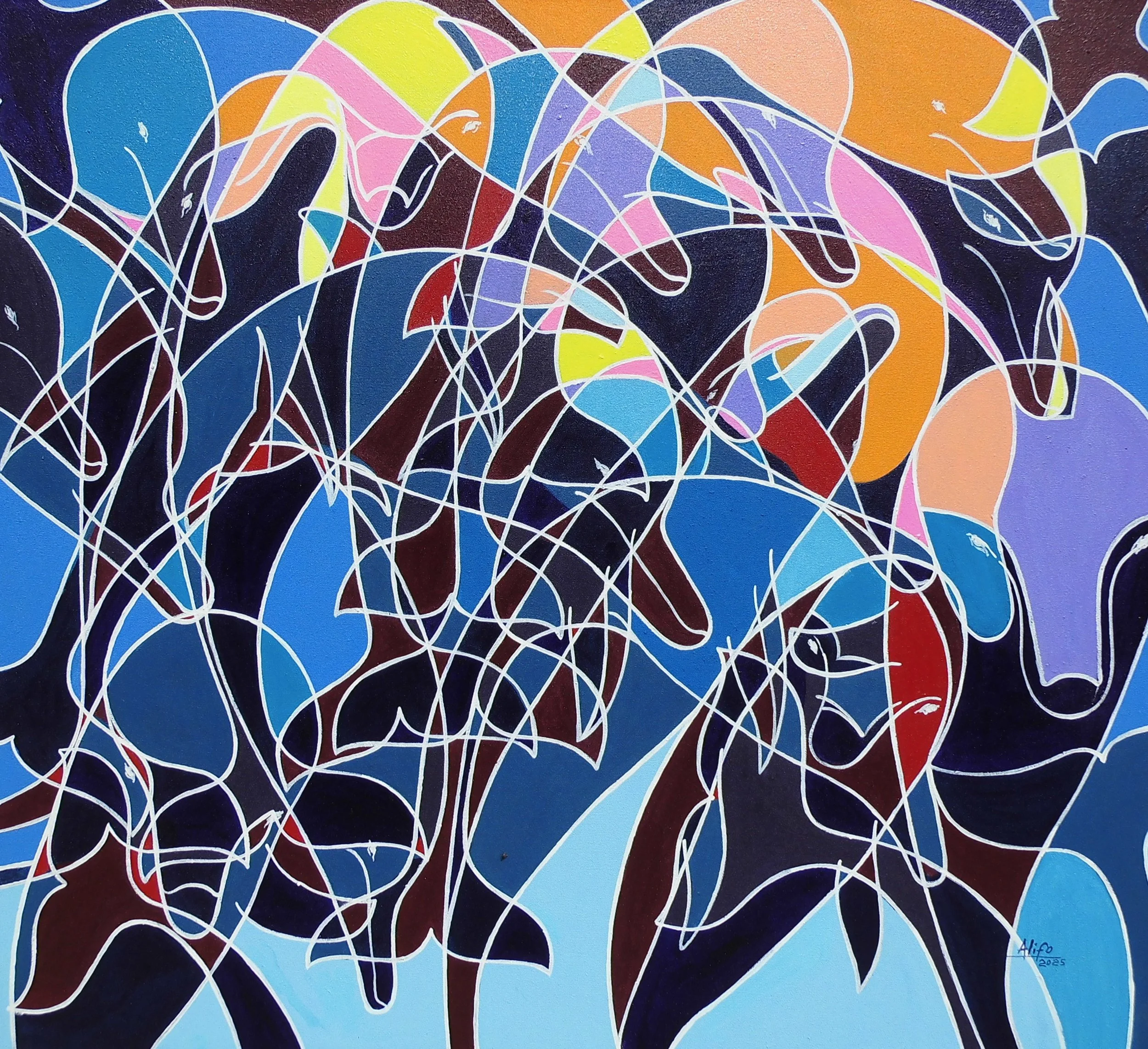 Leaping Harmony, 2025, Acrylics on Canvas, 122 x 135 cm