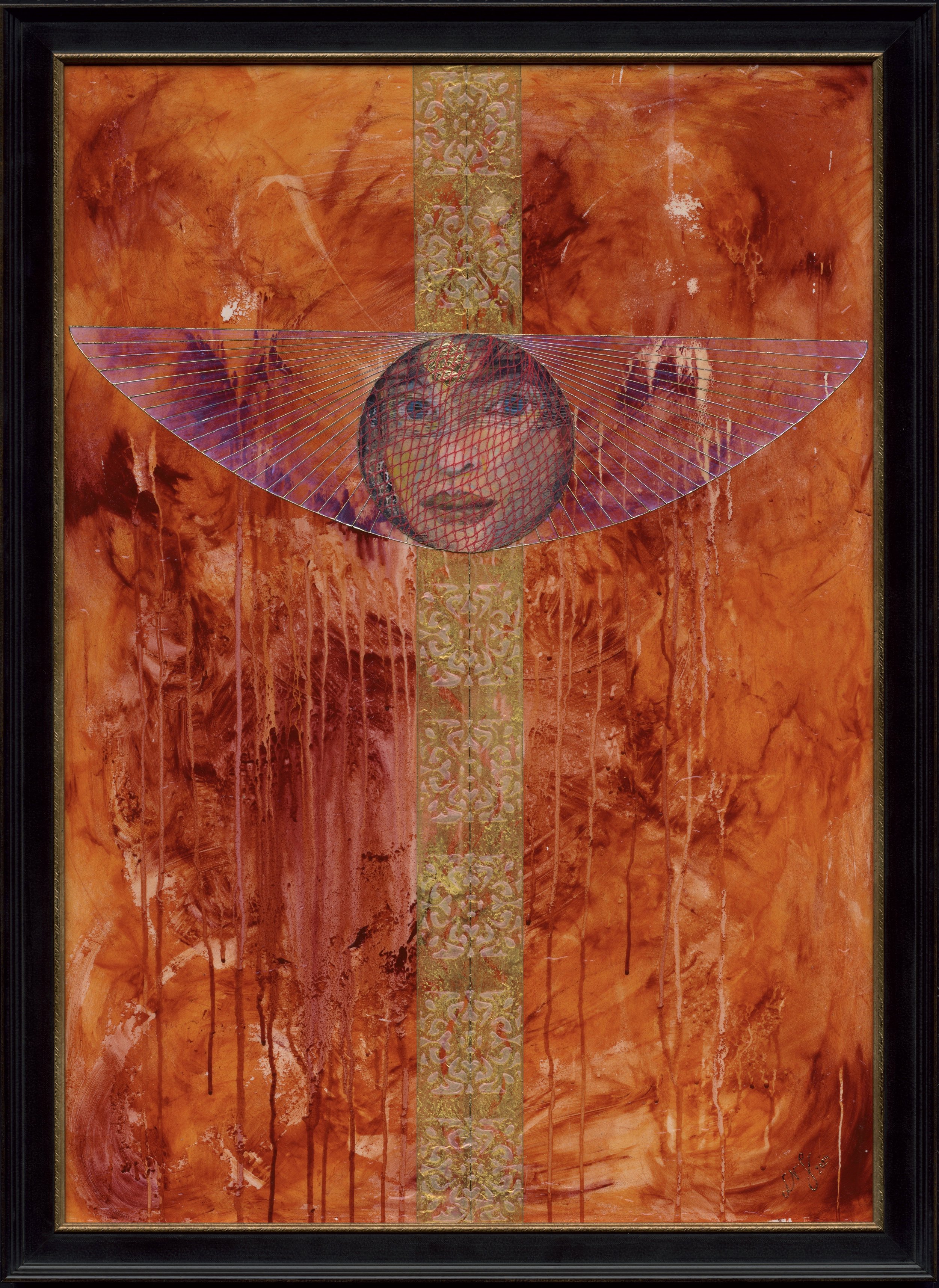 "The Hymn of Rebirth", 2024. Mixed media artwork on pressboard, 70 x 100 cm. Framed, ready to hang.