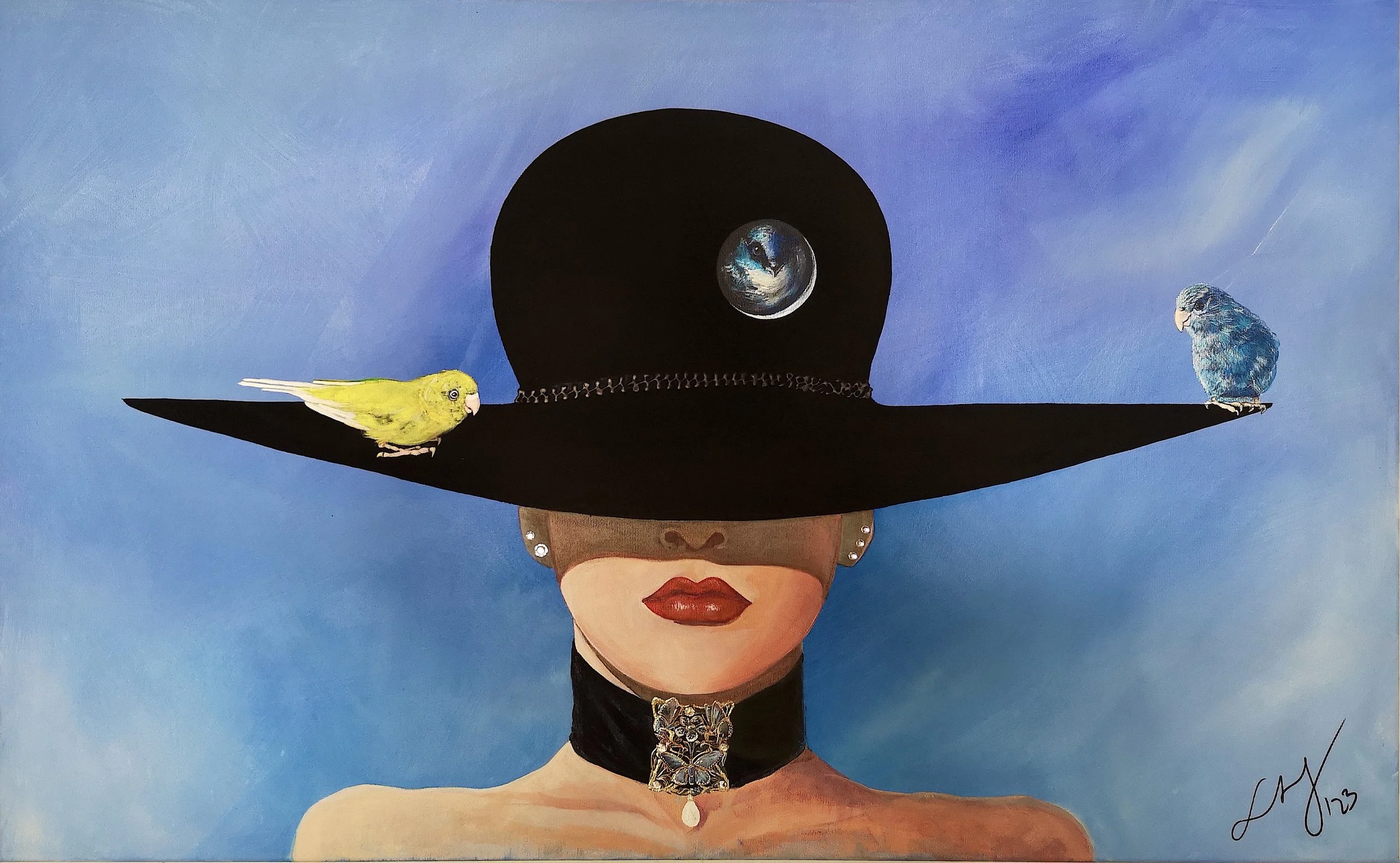 "Black Hat", 2023. Acrylic on stretched white canvas, 105x 65 cm (golden ratio).