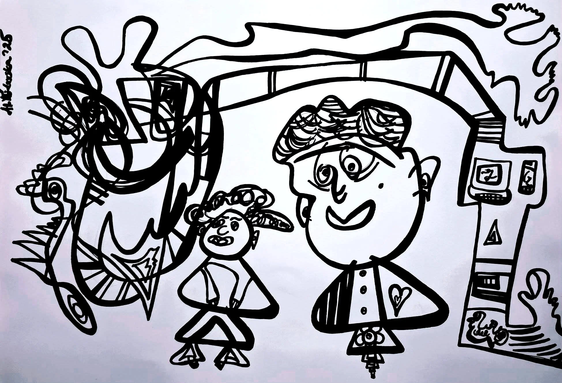 "Father and Son", 2025, marker, paper