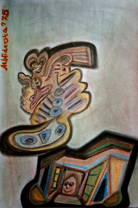 "Holding the Stage", 2025, soft pastels and marker, paper