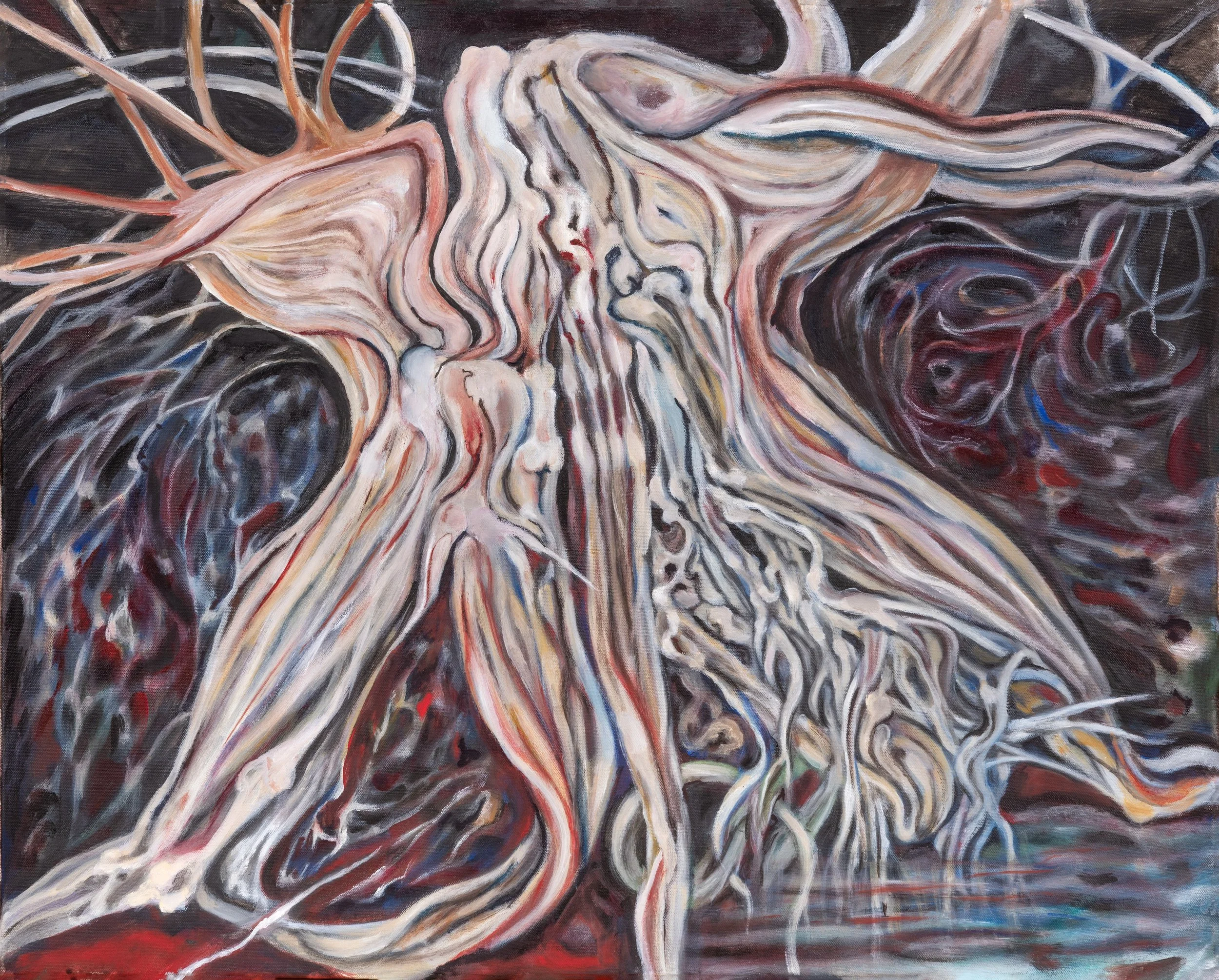 White Spruce Root, 2023. Oil on canvas, 76 x 61 cm.