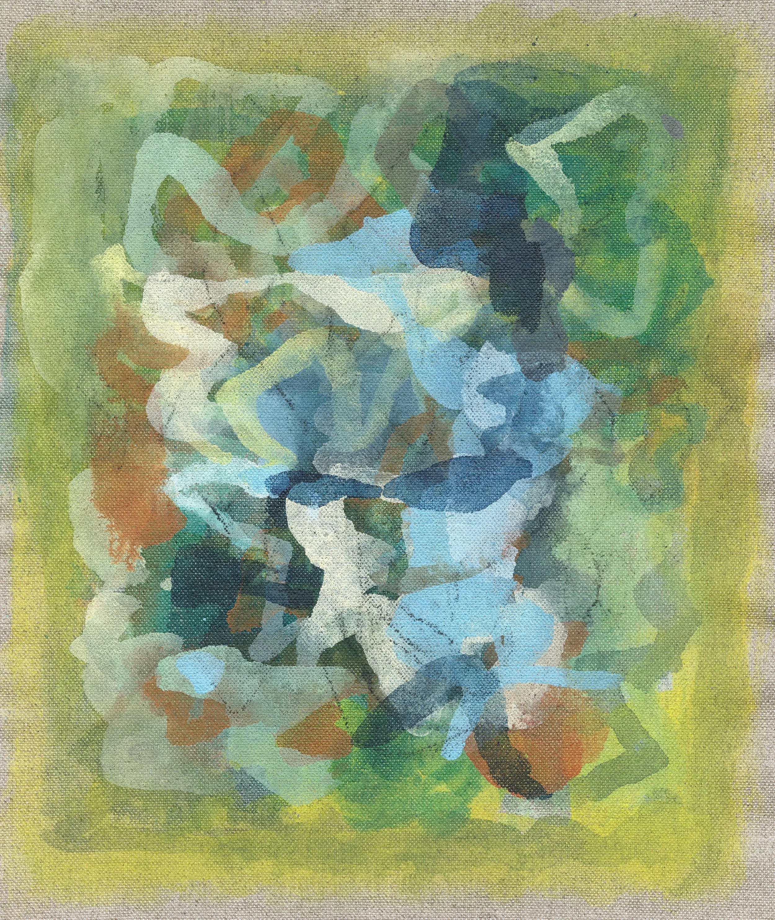 Abstract composition III, 2023. Mixed media on linen, 18.5 x 24.5cm