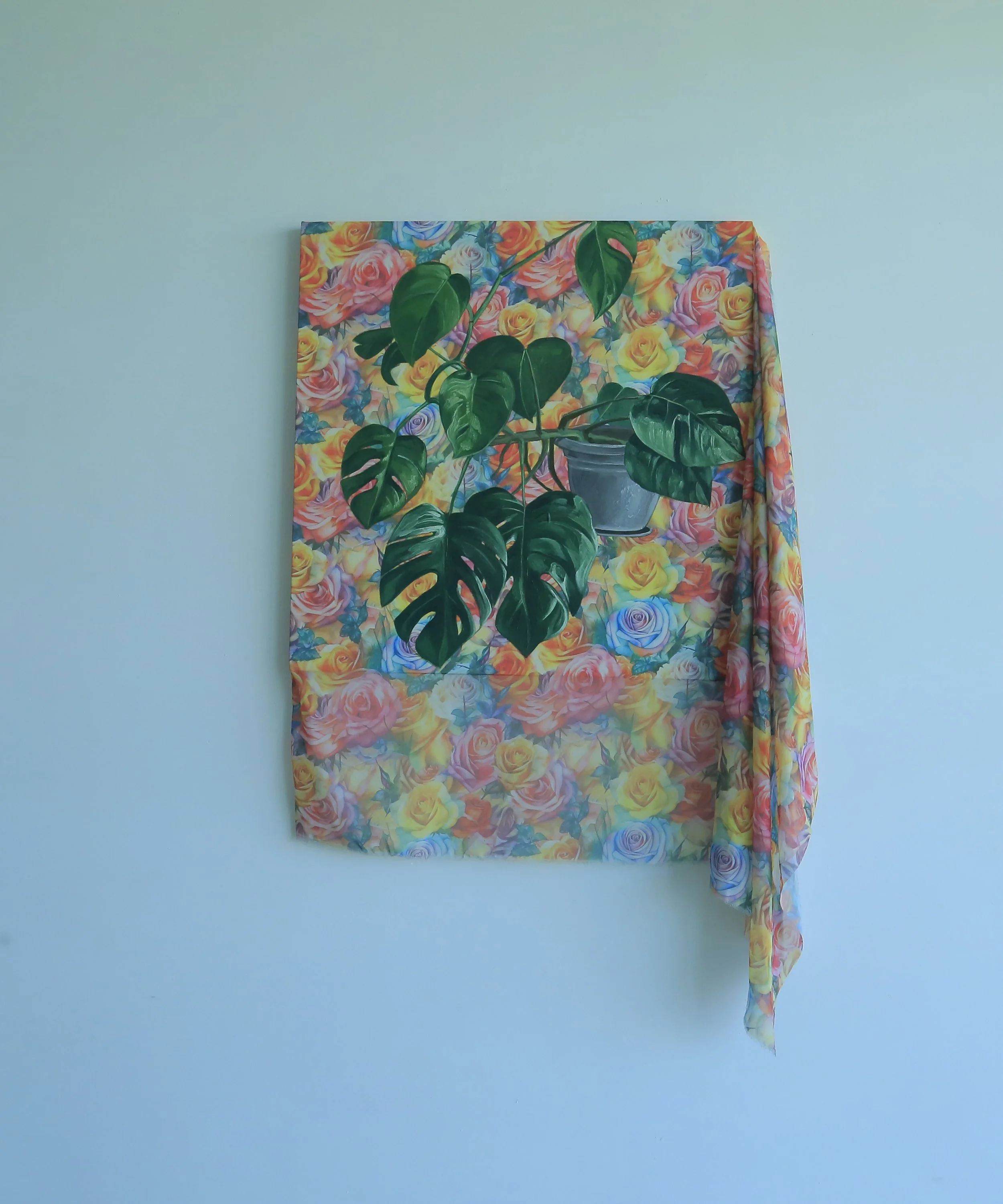 The Melted Canvas #4, 2025, Oil and fabric on canvas, 76cm x 76cm.