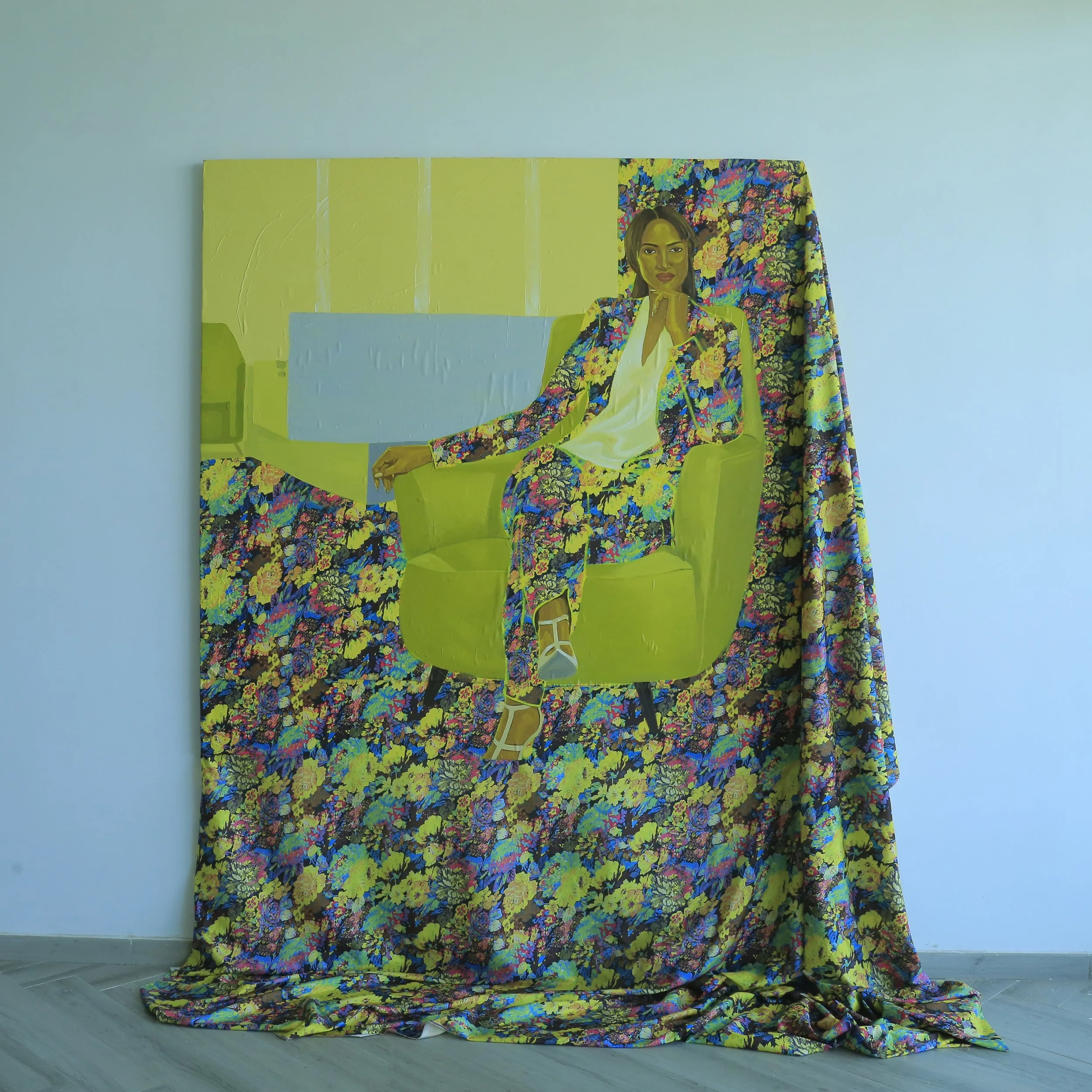 The Melted Canvas, 2025, Oil and fabric on canvas, 165cm x 165cm.