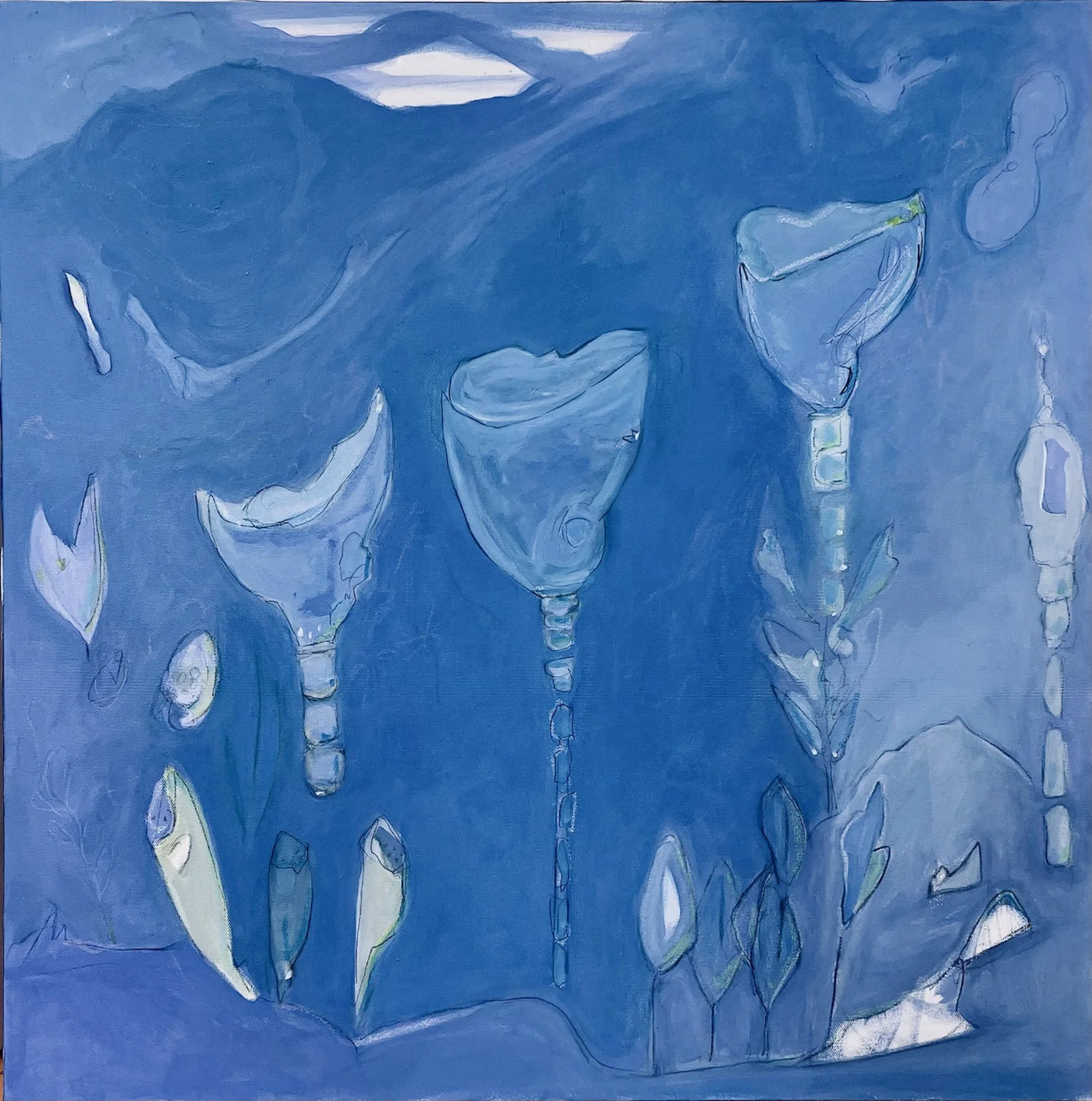 THE BLUE SEED PODS, 2024, oil on canvas, 76 cm X 76 cm